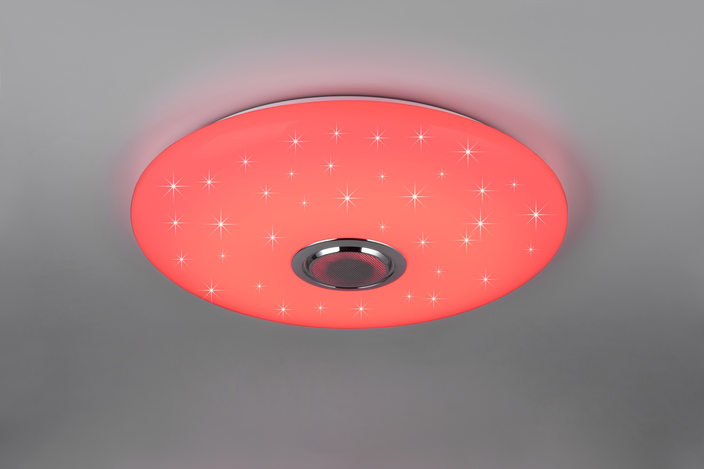 REALITY Leuchten LED Deckenleuchte »MUSICA, LED Deckenlampe mit Bluetooth Lautsprecher, Fernbedienung inkl«, 1 flammig, Leuchtmittel LED-Board | LED fest integriert, RGBW Farbwechsel mit Rainbow-Effekt, dimmbar, Timer, Starlight, Memory
