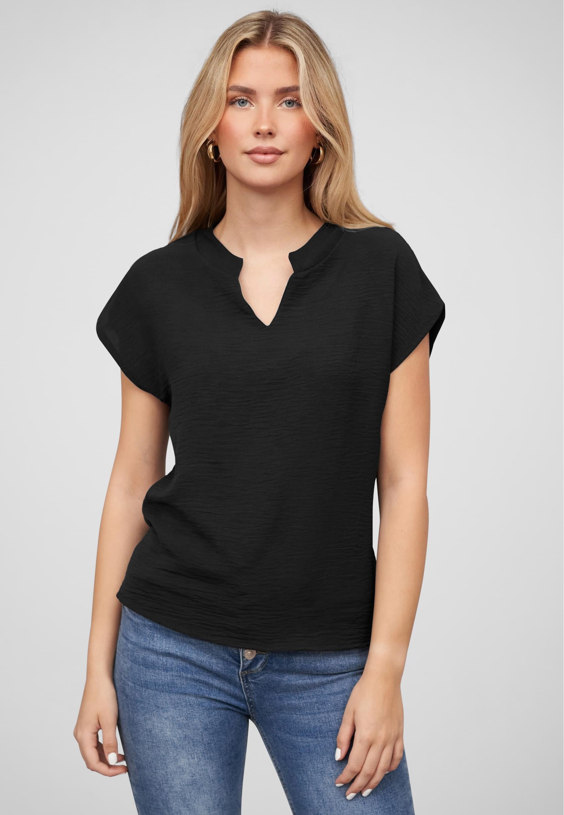 CLOUD 5IVE Klassische Bluse »CLOUD 5IVE Musselin Bluse mit V-Ausschnitt«