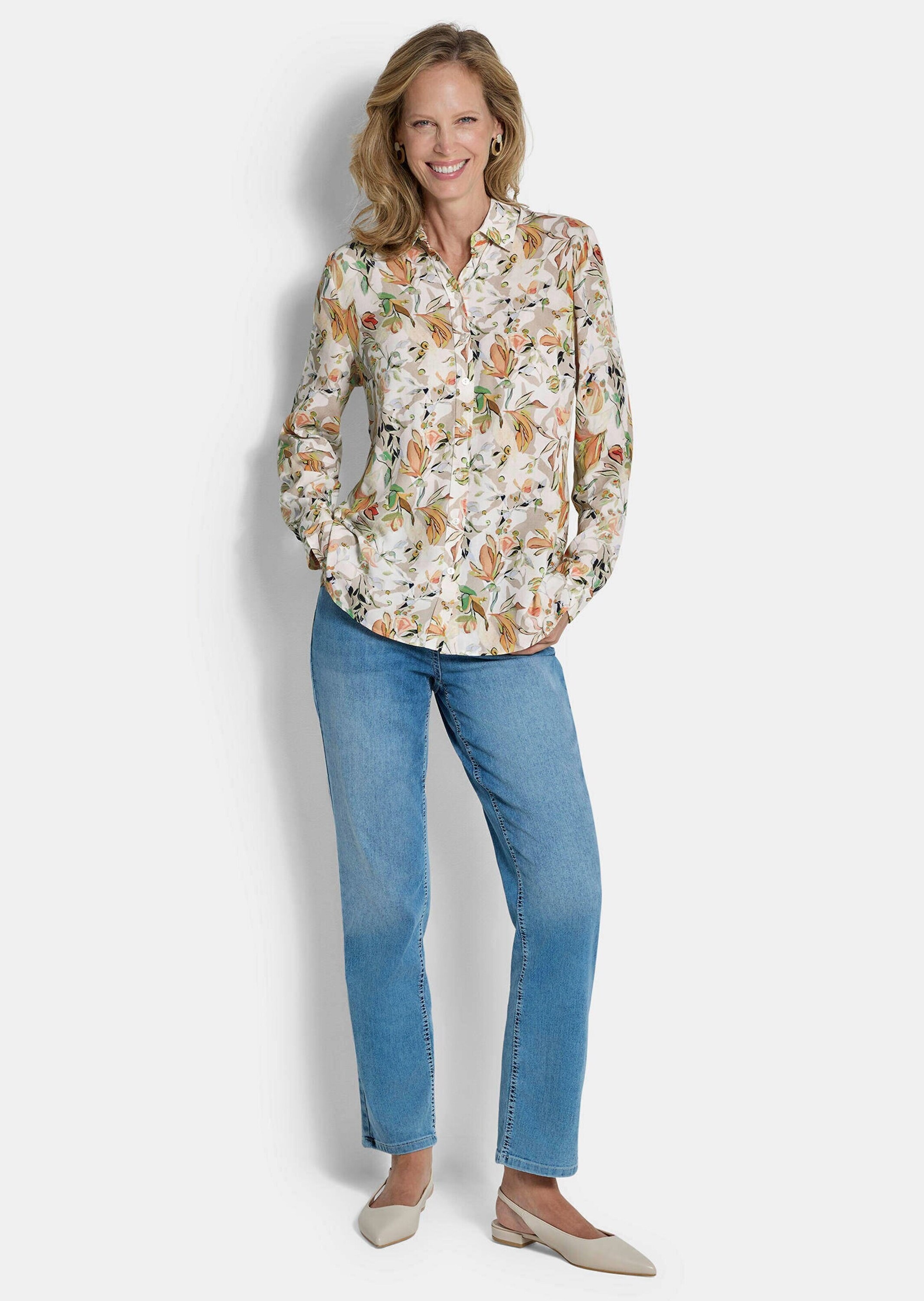 GOLDNER Hemdbluse "Kurzgröße Viskosebluse mit floralem Muster" Schlitze an günstig online kaufen