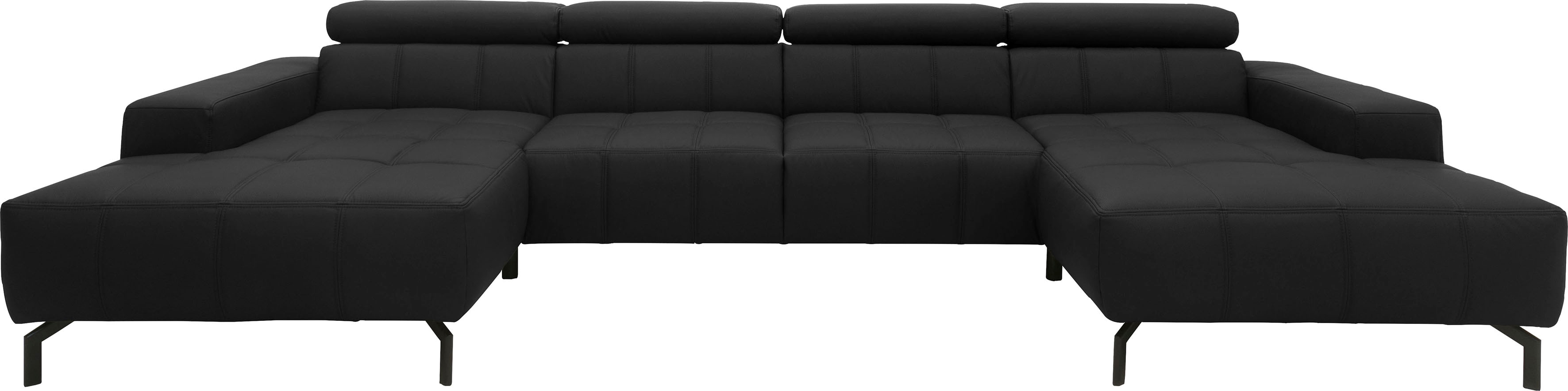 DOMO collection Wohnlandschaft "Cunelli tolle Sitznähte als Designelement, fester Sitzkomfort, U-Form" whlw. verstellbare Kopfteile, passend für gängige Saugroboter