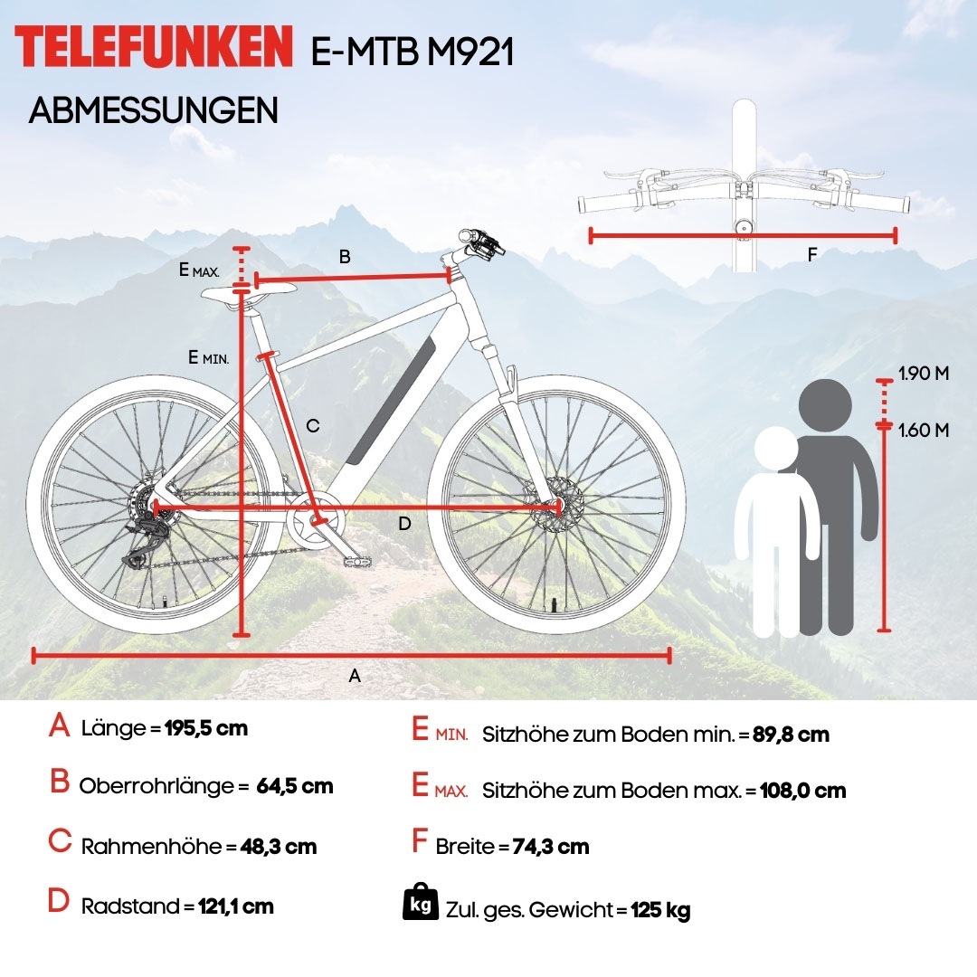 Telefunken E-Bike »Aufsteiger M921«, 7 Gang, Shimano, Heckmotor 250 W, (29 Zoll, Scheibenbremsen), Pedelec, Elektrofahrrad für Damen u. Herren, MTB, Mountainbike