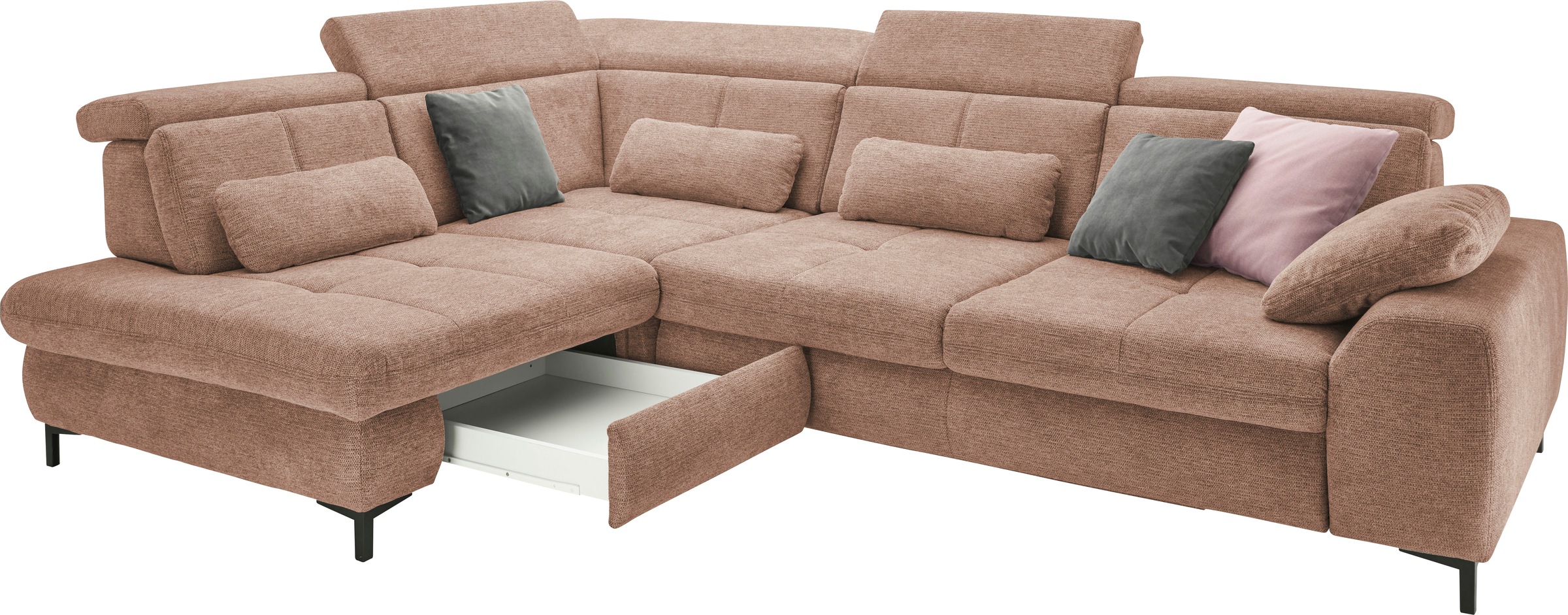 set one by Musterring Ecksofa »SO 3400 Sitzhöhe 47cm oder 49cm, Sitztiefe verstellbar, B/T 317/220 cm«, Kaltschaumpolsterung, Flachgewebe, whlw. mit Funktionen, Sitzhöhe 47