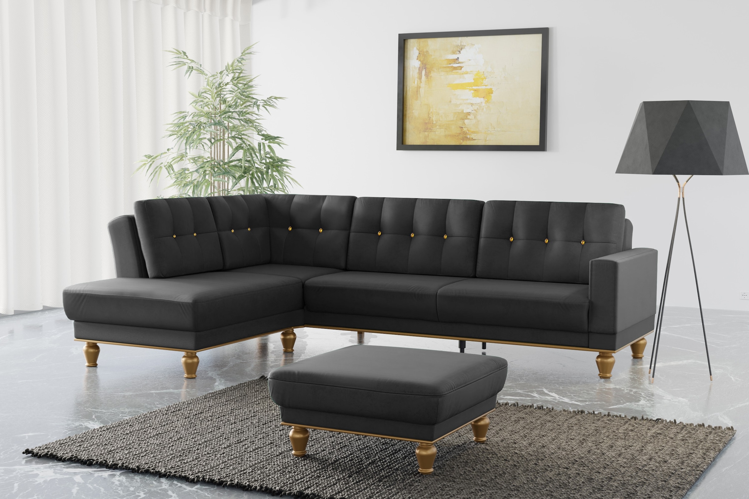 sit&more Ecksofa "Orient 5 V L-Form", mit Strass-Stein, wahlweise mit Bettf günstig online kaufen