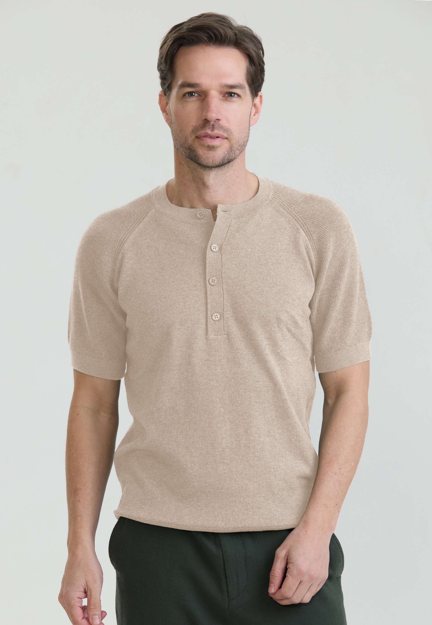 Felix Hardy T-Shirt »Basic-Strick-T-Shirt mit Rundhalsausschnitt und Knöpfen«