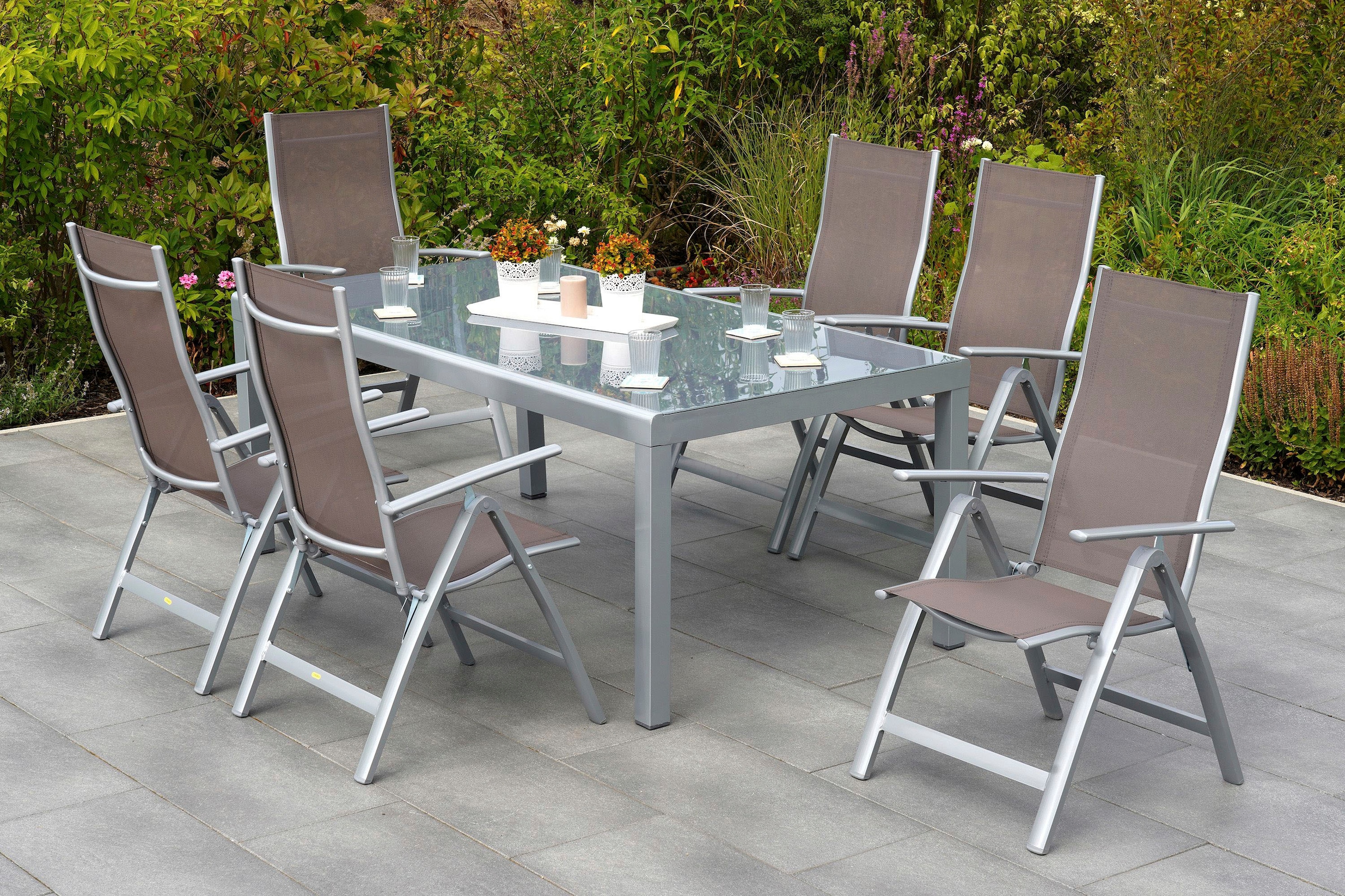 MERXX Garten-Essgruppe "Carrara" 6x Sessel, 1x Tisch 190x100x75,5 cm, 7 Stk günstig online kaufen