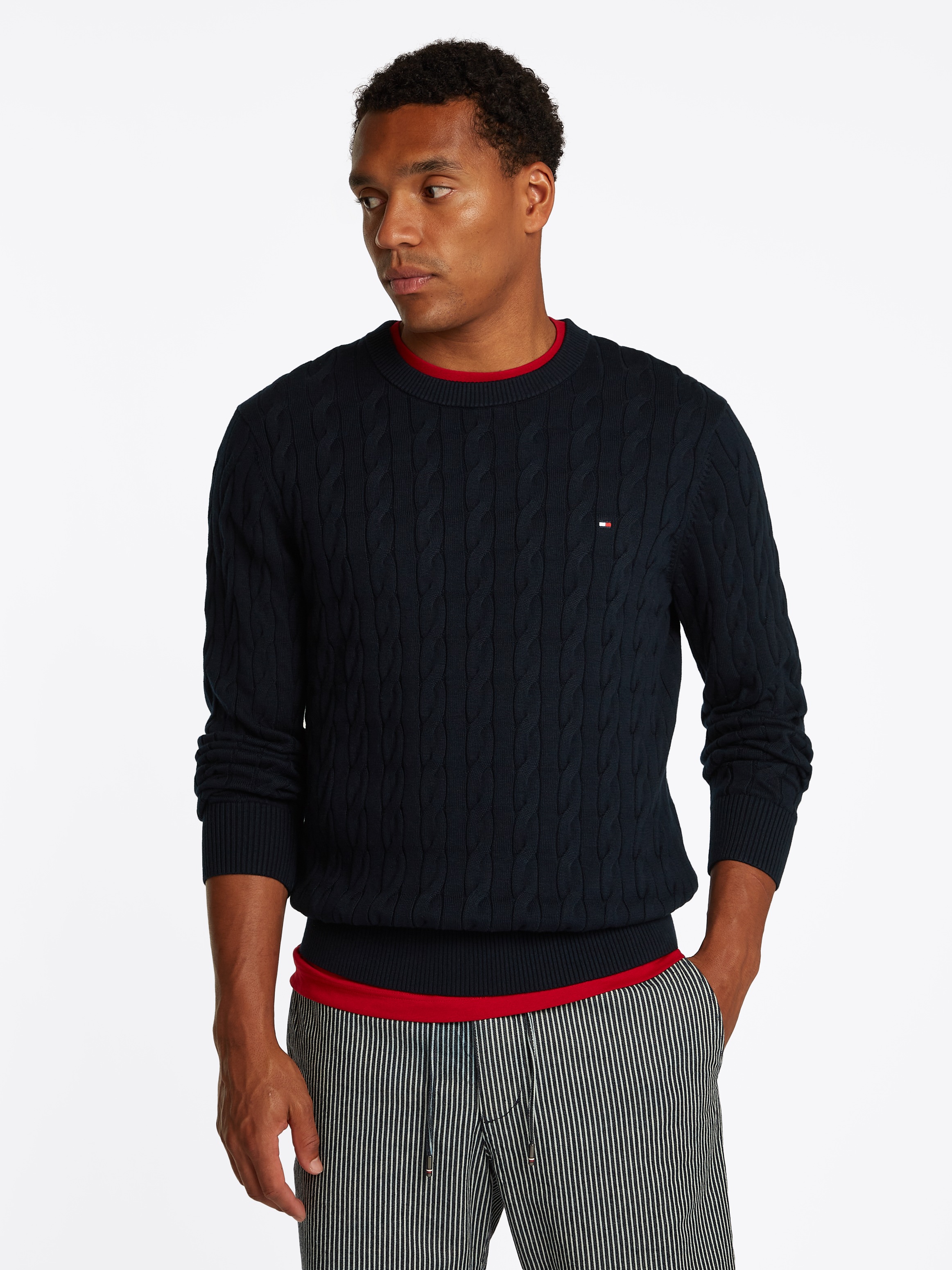 Tommy Hilfiger Strickpullover "CLASSIC CABLE CREW NECK mit Strukturstrick u günstig online kaufen