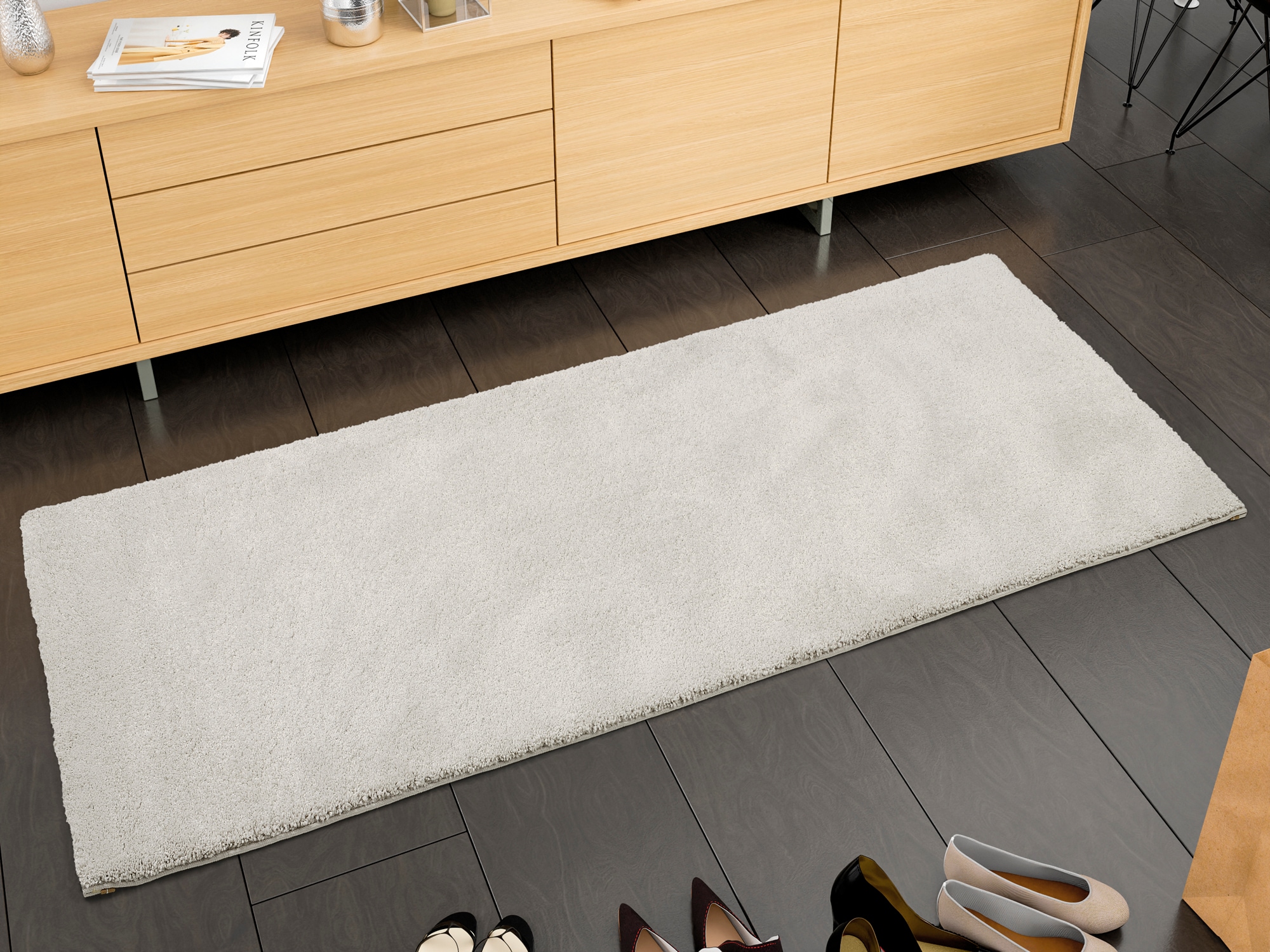 Teppich OCI DIE TEPPICHMARKE "NEW VILLA MELANGE, auch als Läufer und in rund", weiß (altweiß), B:80cm H:20mm L:200cm, Polypropylen, Teppiche, Teppich, dichter Shaggy, melierte uni Farben, robuster Hochflor, Wohnzimmer