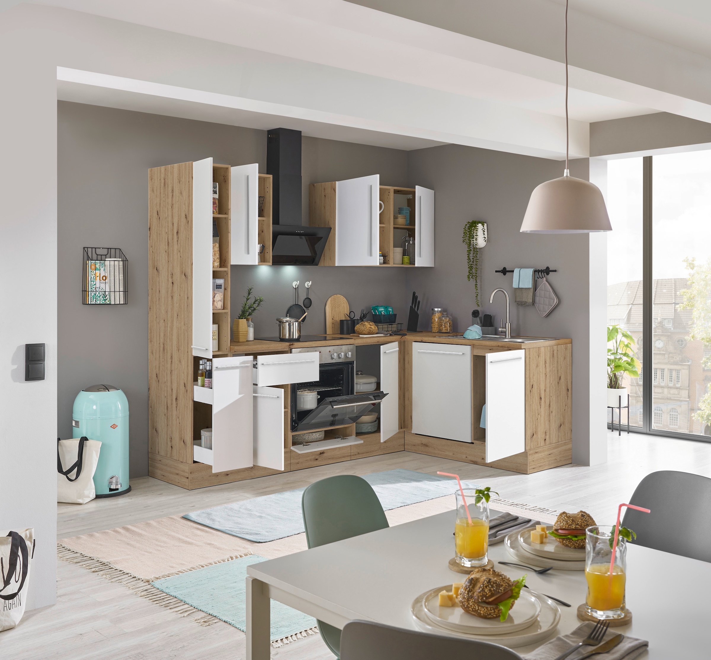 KOCHSTATION Winkelküche »Florida, Stellbreite 250x165 cm«, wahlweise mit E-Geräten, mit Softclose für Türen und Schubkästen