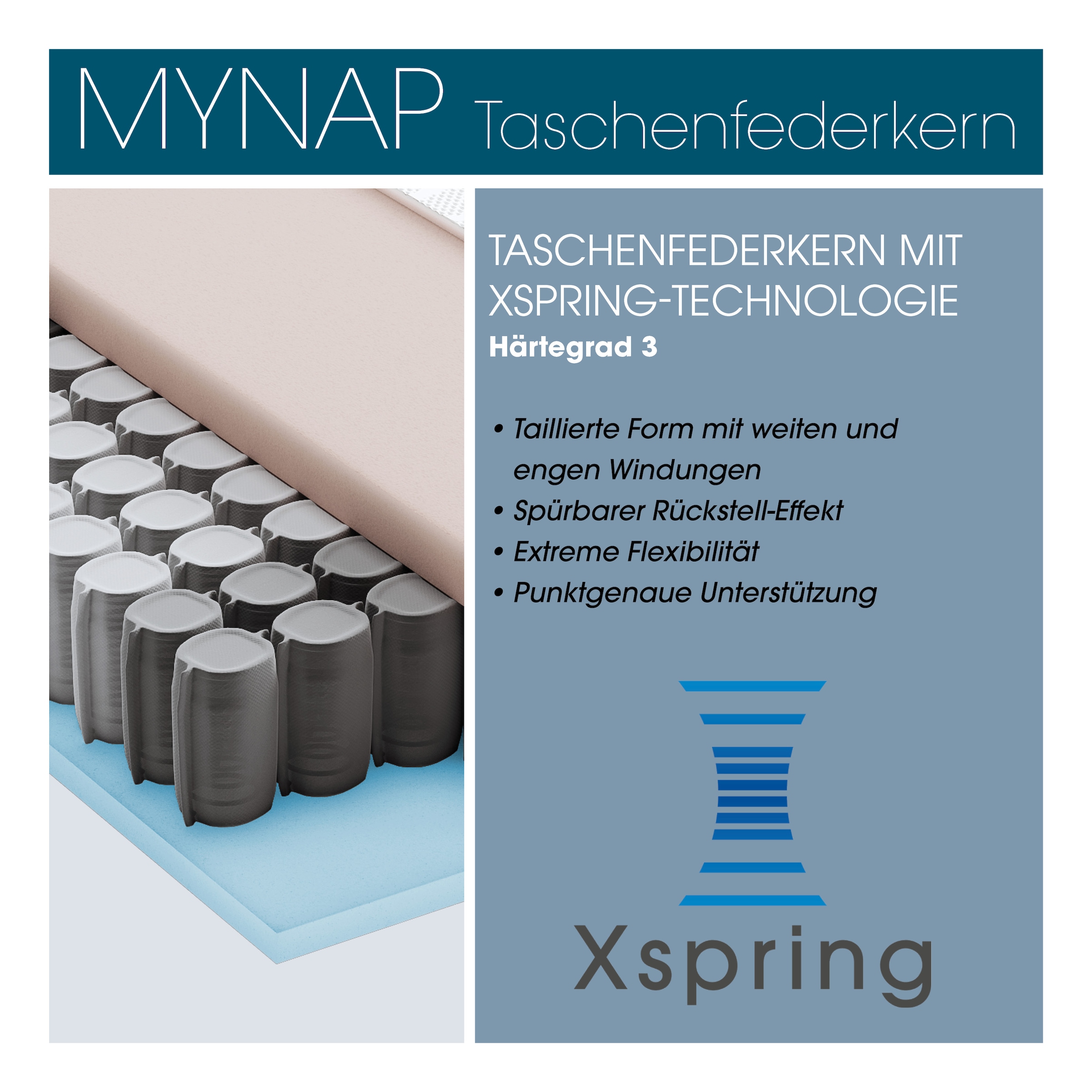 Schlaraffia Taschenfederkernmatratze »myNap,Premium Matratze,Testsieger Stiftung Warentest 10/2023, Note 1,6« 19 cm hoch 500 Federn 1 Stk. tlg. Härtegrad 3, in 90x200 und weiteren Größen erhältlich!