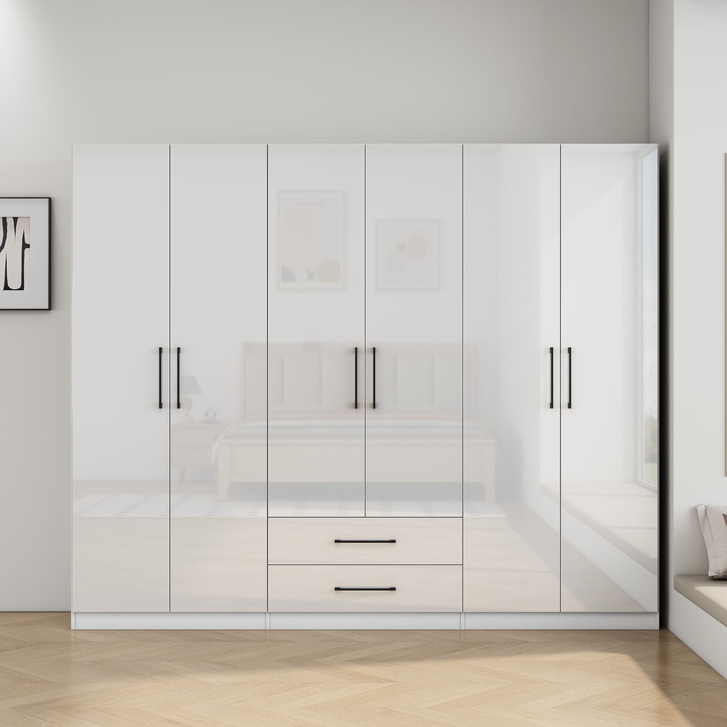 OTTO home Kleiderschrank »Sylt Schlafzimmerschrank Garderobe Schrank in hochglanz mit 6 Türen« Drehtürenschrank mit perfekter Innenausstattung