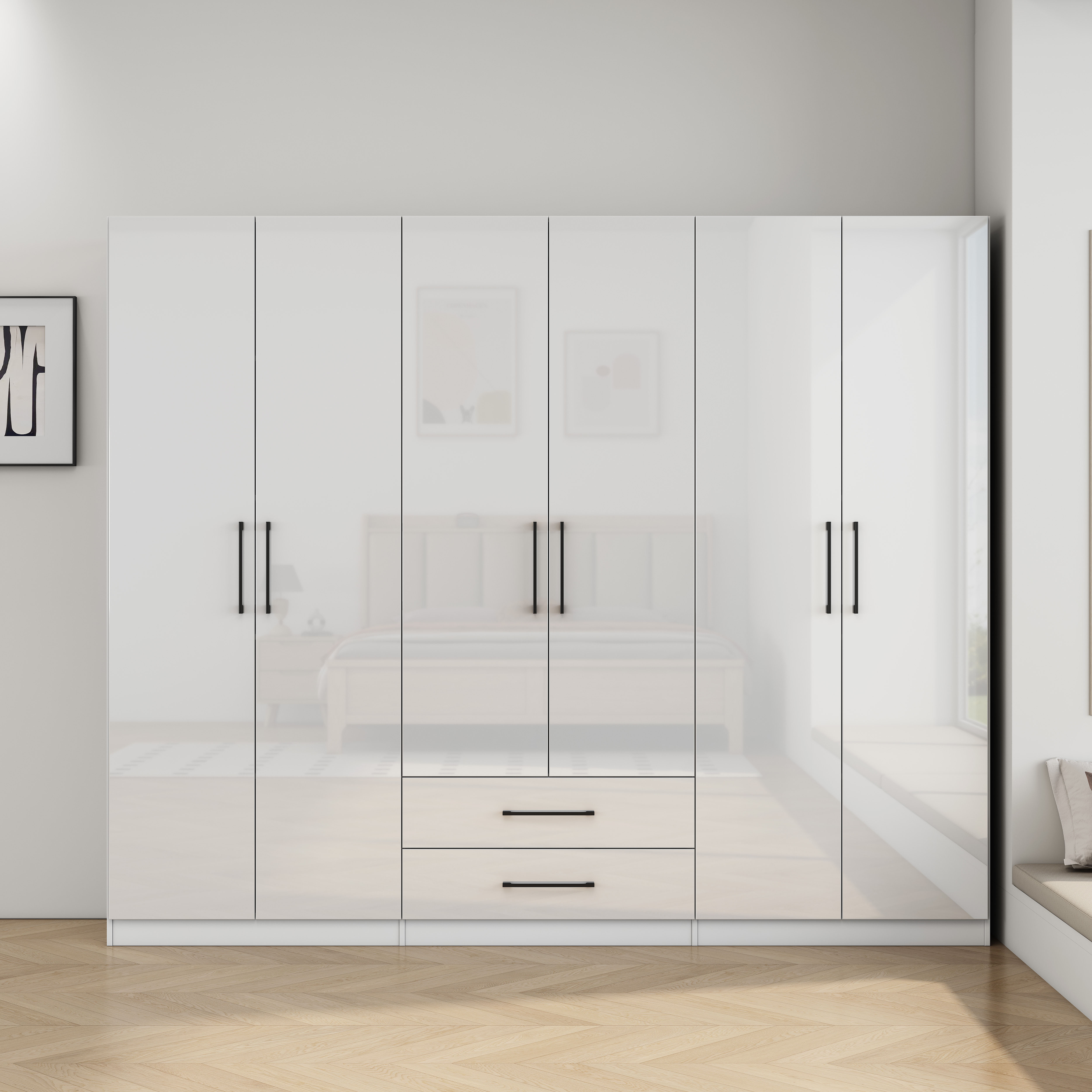 OTTO home Kleiderschrank "Sylt Schlafzimmerschrank Garderobe Schrank in hochglanz mit 6 Türen" Drehtürenschrank mit perfekter Innenausstattung