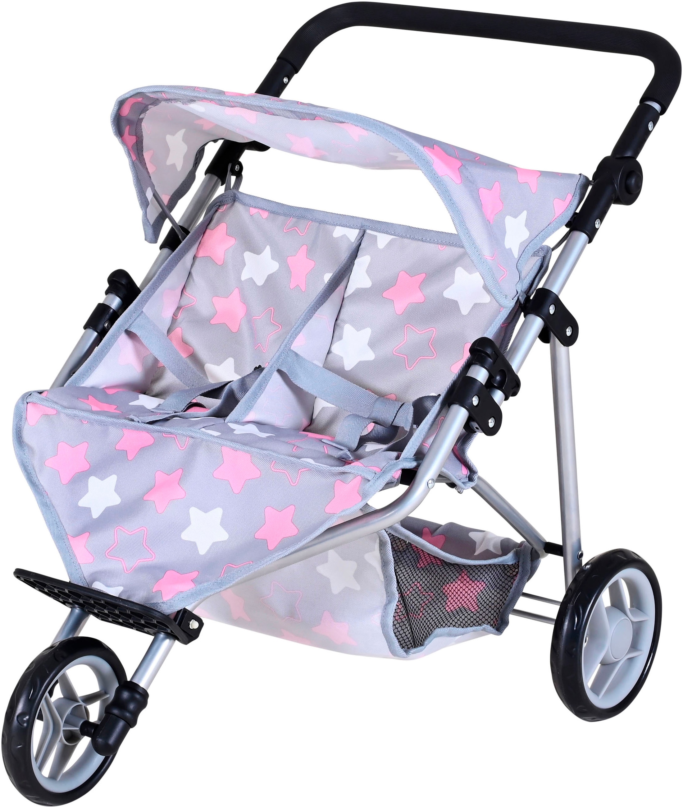 Knorrtoys® Puppen-Zwillingsbuggy »Duo - star grey pink«