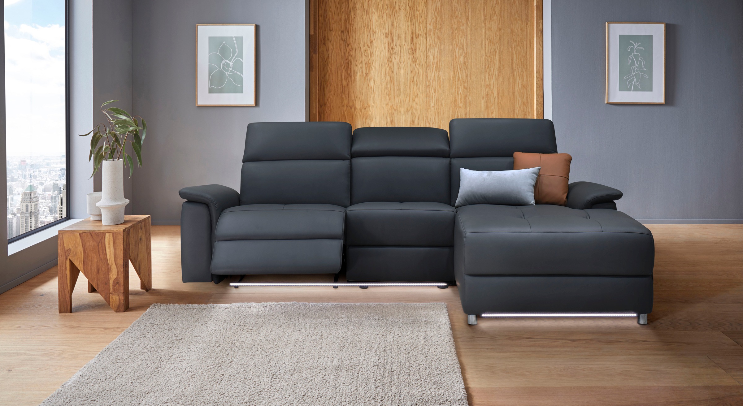 Home affaire Ecksofa "Pareli, L-Form, 259cm,m. Recamiere, Echtleder, Kunstl günstig online kaufen