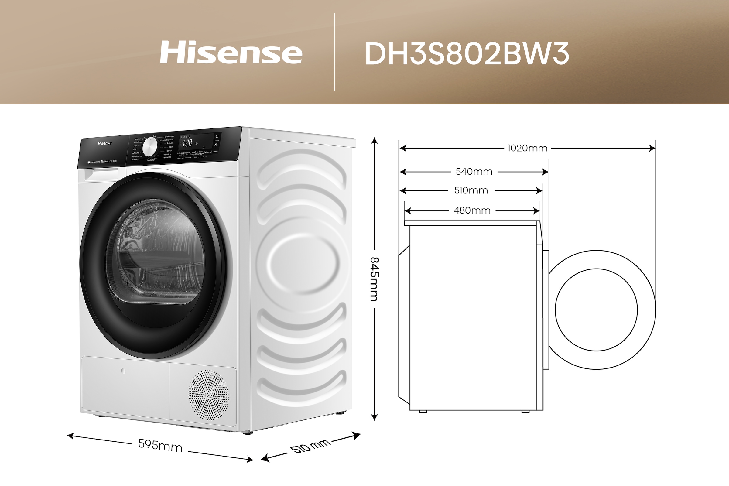 Hisense Wärmepumpentrockner »DH3S802BW3«, 8 kg