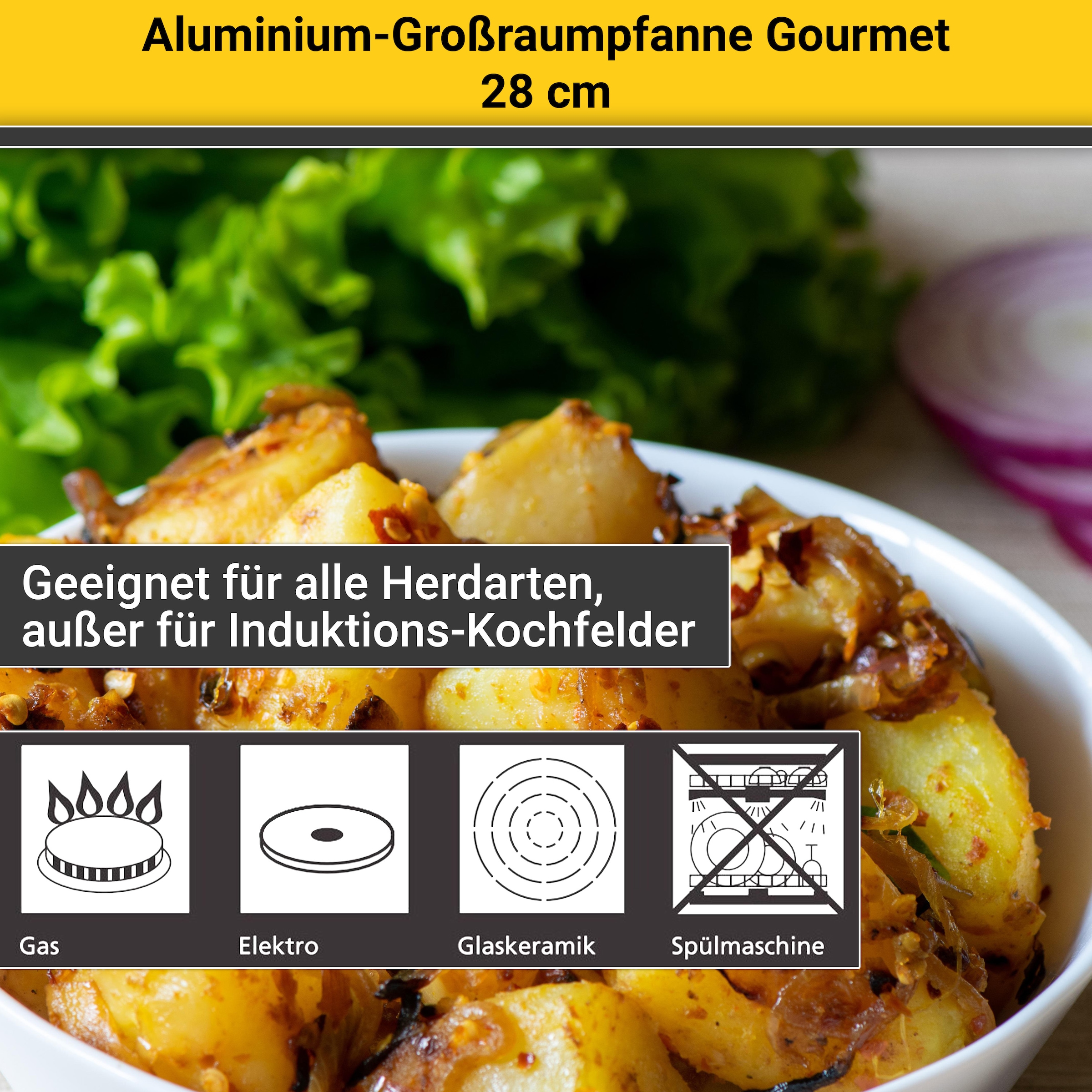 Krüger Bratpfanne »Aluminium Großraumpfanne Gourmet, 28 cm«, Aluminium, (1 tlg.), für Induktions-Kochfelder geeignet