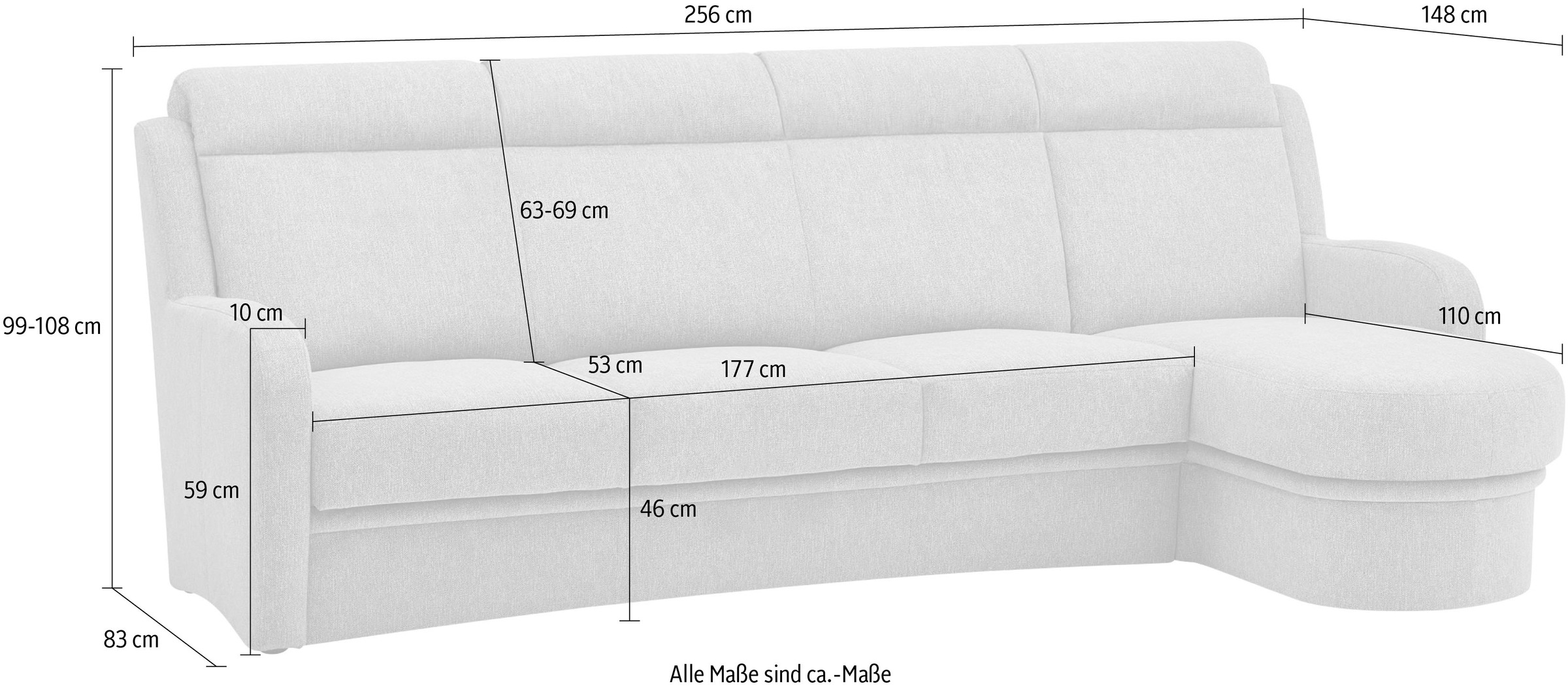 VILLA BECK Ecksofa »Varese L-Form«, (2 St.), Kopfteilverstellung, wahlweise mit Sitzvorzug, in Sitzhöhe 46 cm