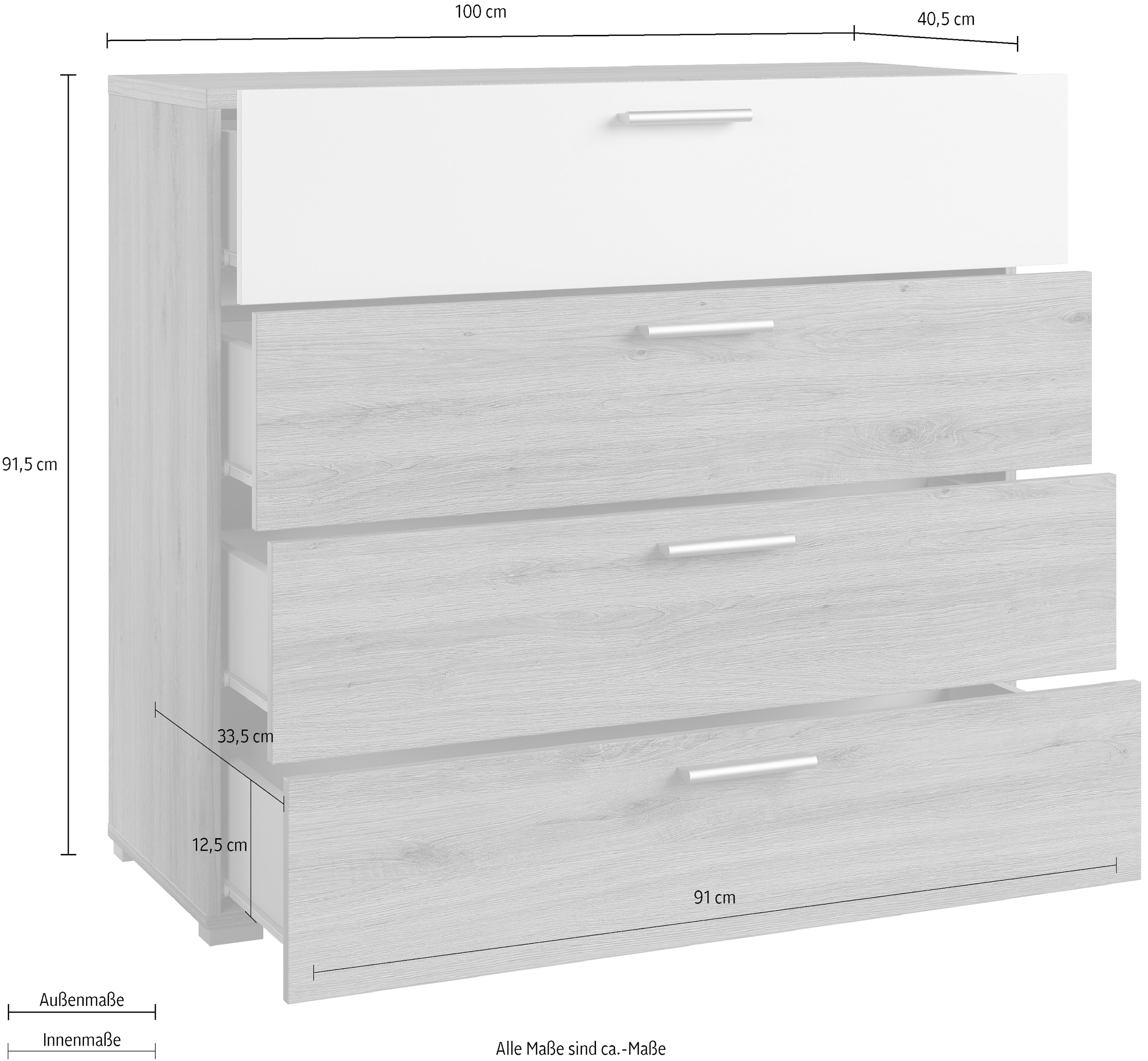 Home affaire Schubkastenkommode »Bitry, Breite 100 cm, Sideboard mit Schubladen, viel Stauraum«, Mehrzweckschrank fühlbare Struktur, Holzoptik
