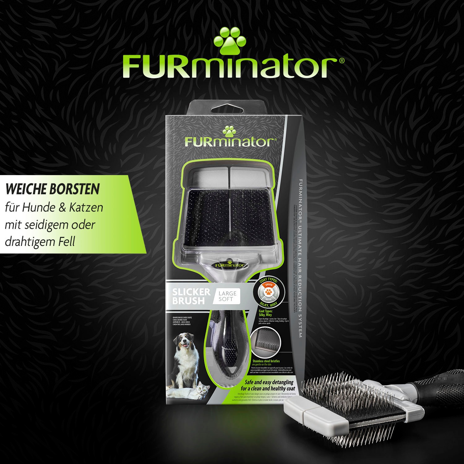 FURminator Zupfbürste »Furminator Slicker Brush L Soft«, für Hunde und Katzen mit seidigem oder drahtigem Fell