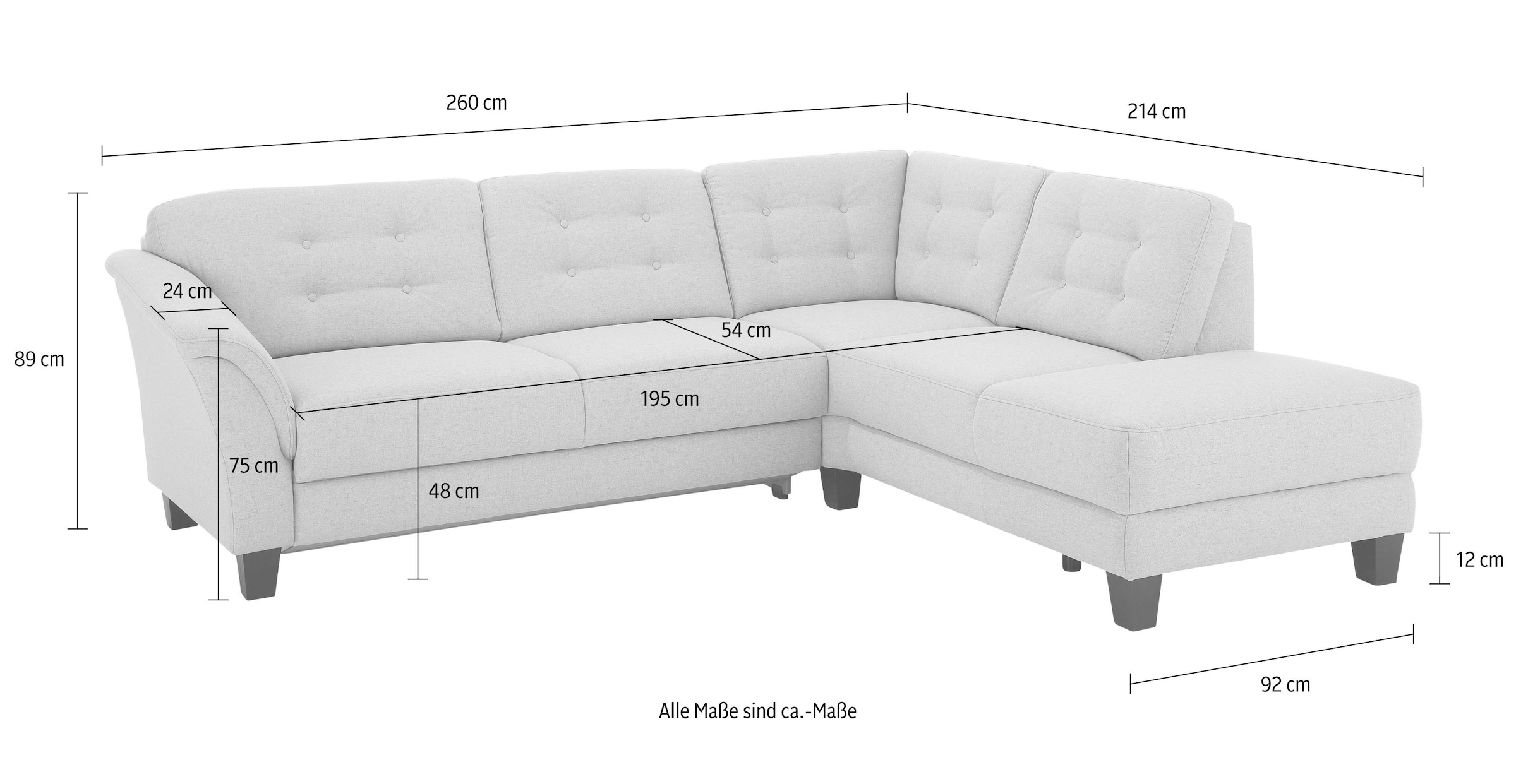 Home affaire Ecksofa »Trondheim L-Form«, mit Federkern und Knopfheftung im Rücken, Füße Buche dunkel