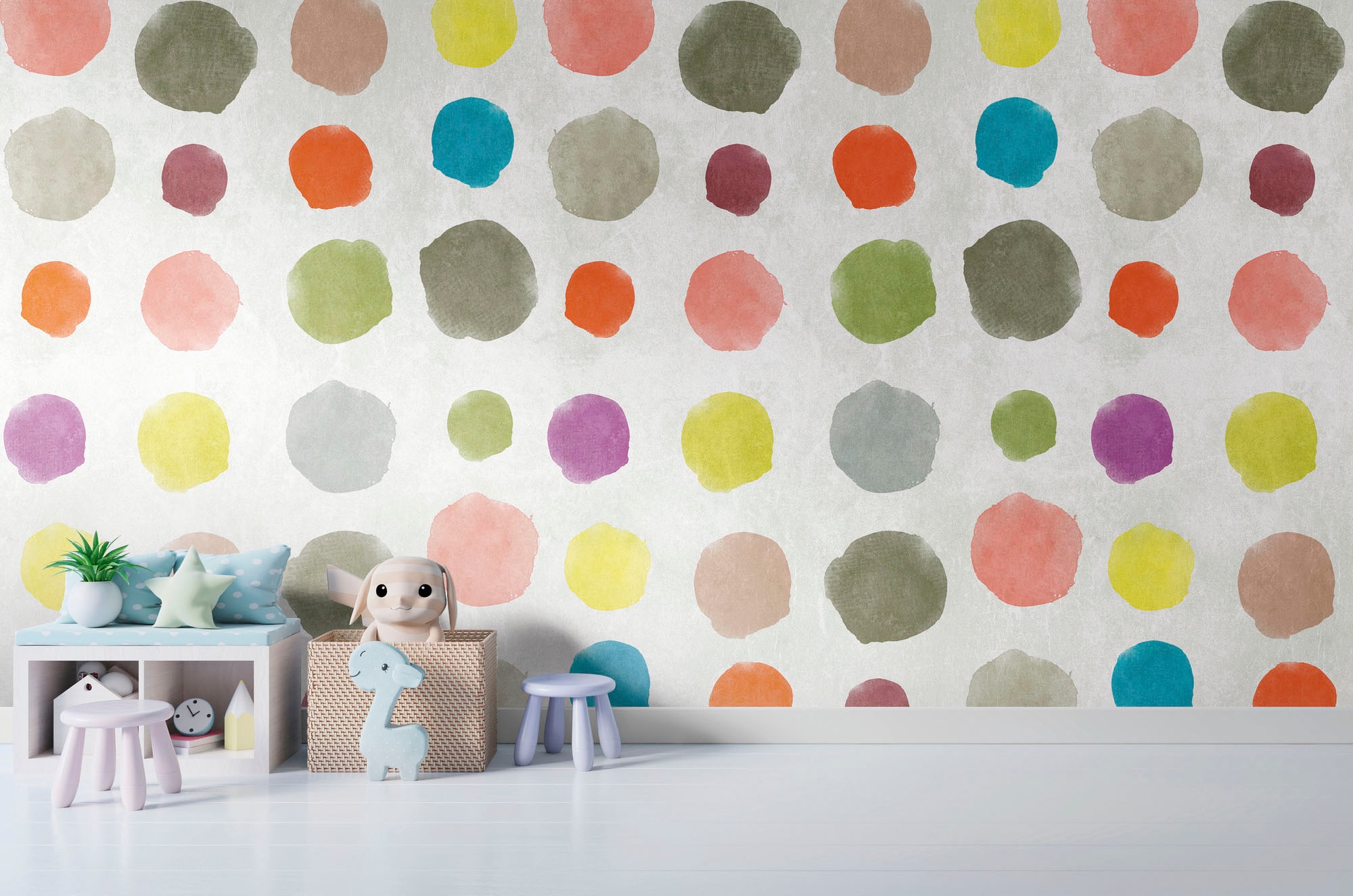 living walls Kindertapete »The Wall«, gepunktet-mehrfarbig-matt, Fototapete Punkte Tapete Kreise Bunt Rosa Gelb