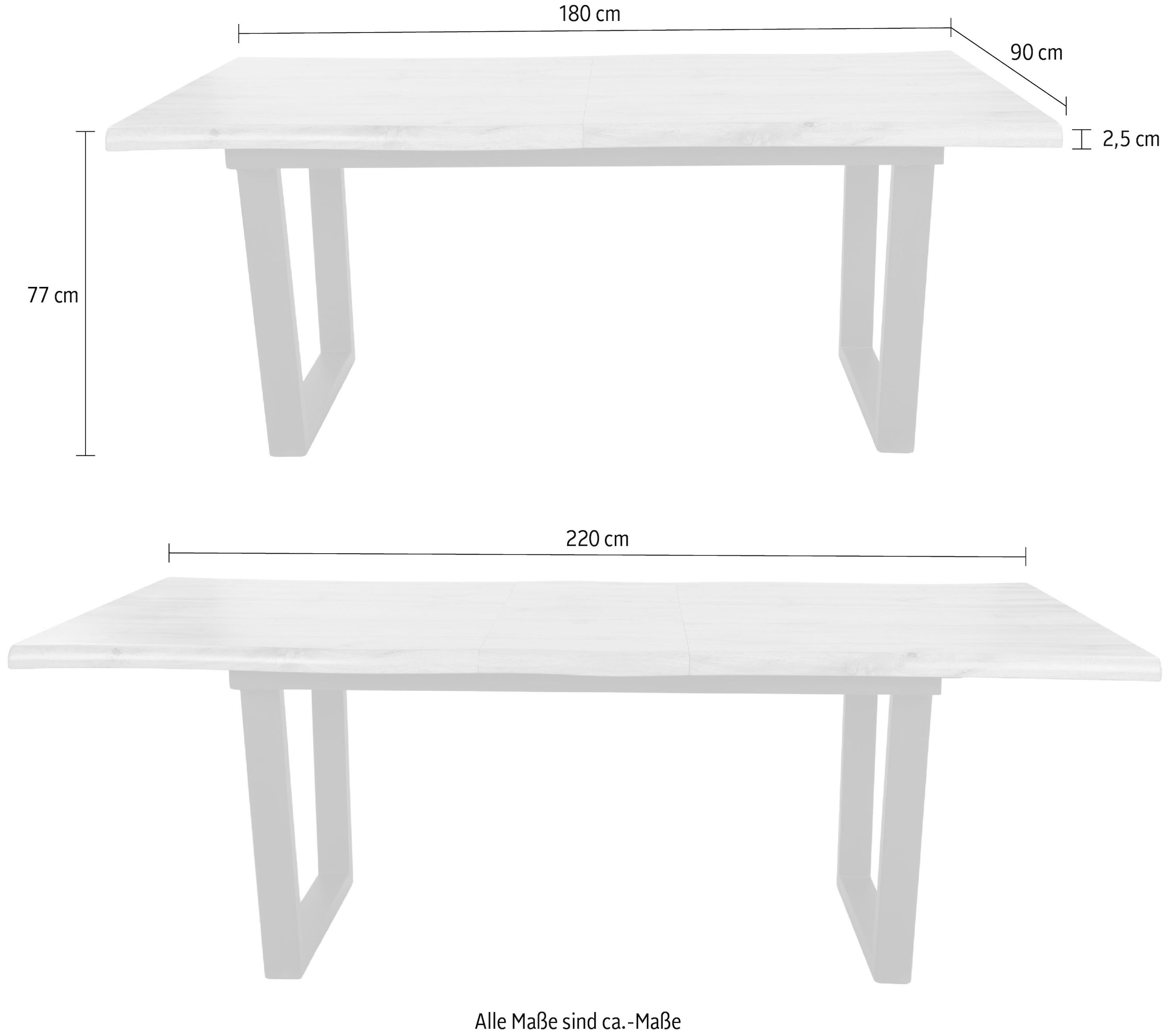 Duo Collection Esstisch »Ausziehtisch Irina«, (1 St.), 1,80m - 2,20m, Baumkantenoptik, massives Kufengestell