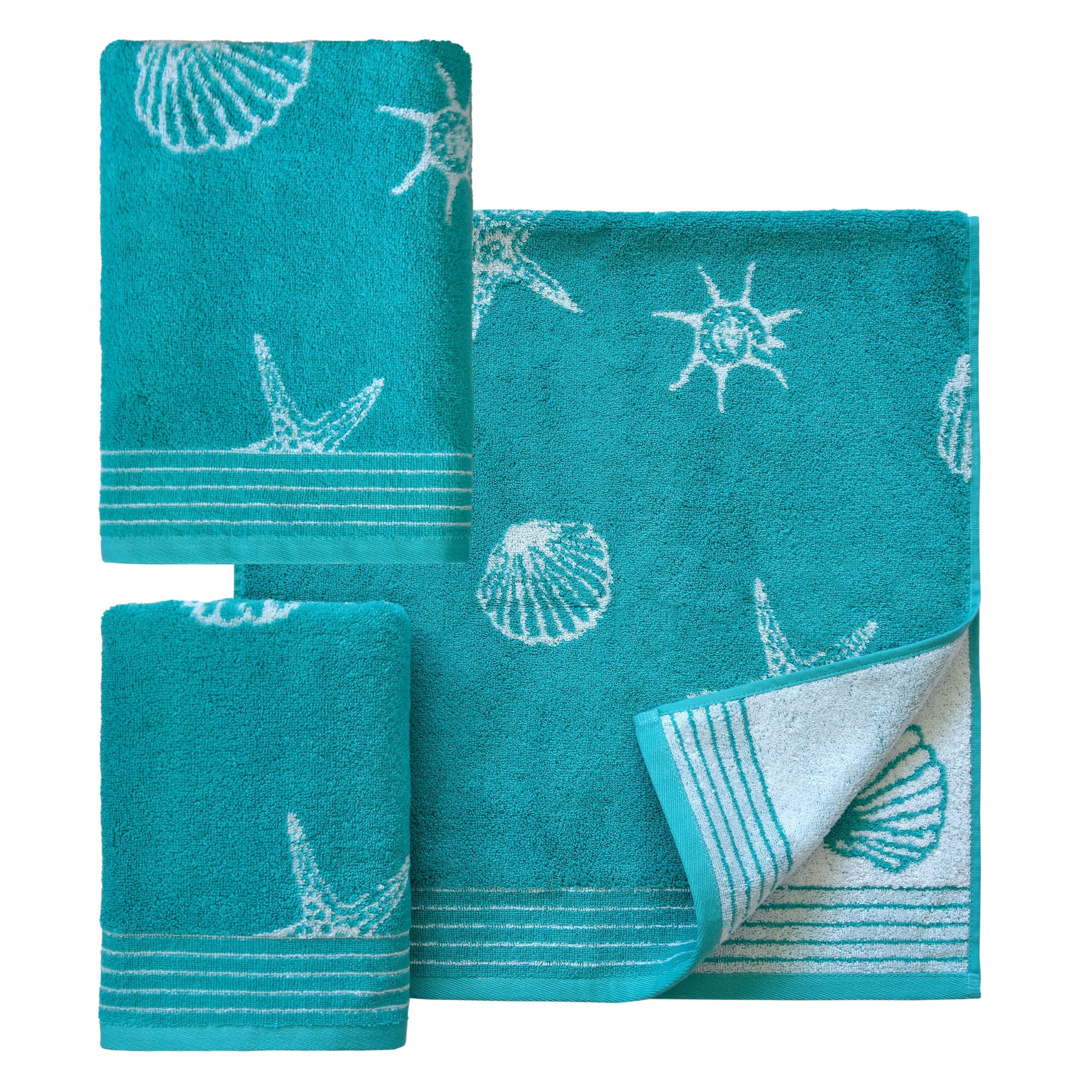 Dyckhoff Handtuch Set "Seashell", (Set, 3 St., 2 Handtücher (50x100 cm)-1 Badetuch (70x140 cm), mit Muschelmuster; 2 Han