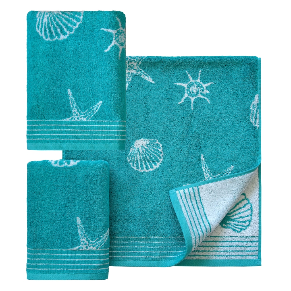 Dyckhoff Handtuch Set »mit Muschelmuster«, (Set, 3 St., 2 Handtücher (50x100 cm)-1 Badetuch (70x140 cm)