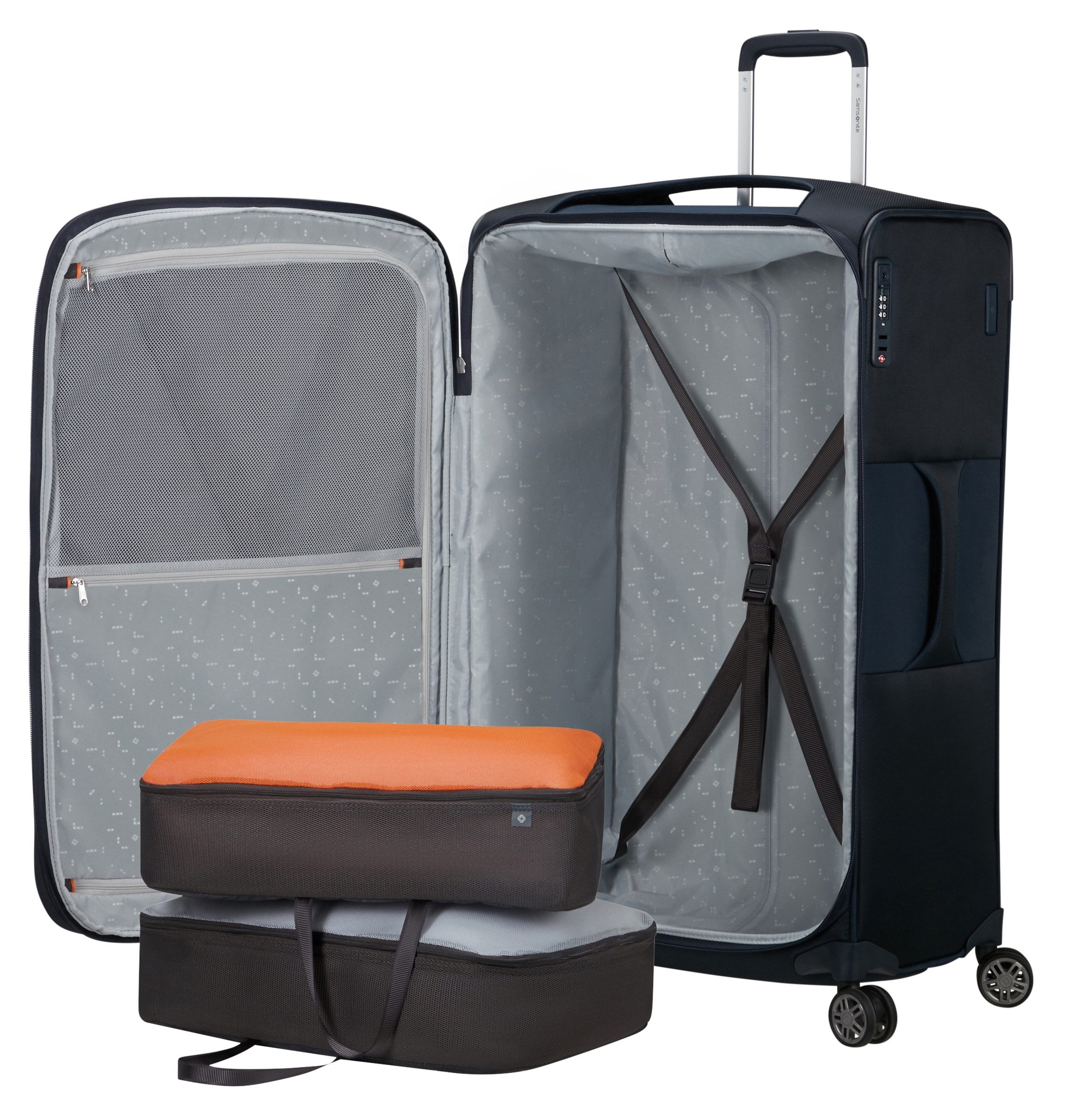 Samsonite Weichgepäck-Trolley »RE-LITE, verschiedene Größen und Farben«, (Set, 2 St., mit 2 Packwürfeln), 4 Rollen, Reisekoffer TSA-Schloss Stickerbogen Volumenerweiterung Laptopfach