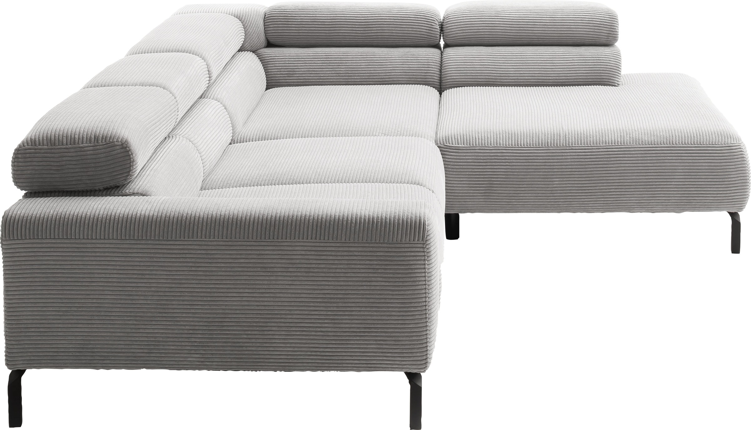 Places of Style Ecksofa »Antonelli, L-Form, inkl. Kopfteilverstellung, Breite 312 cm«, mit elektrischer Sitztiefenverstellung, in Cord, grau