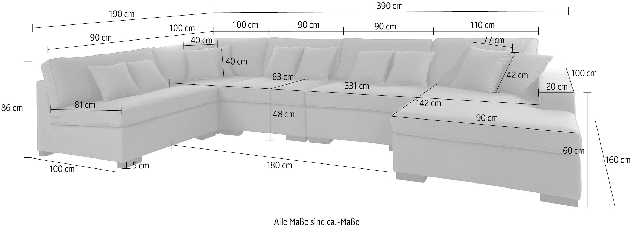 Guido Maria Kretschmer Home&Living Wohnlandschaft »Skara U-Form«, Lounge-Sofa mit Federkernpolsterung, in vielen Bezugsvarianten