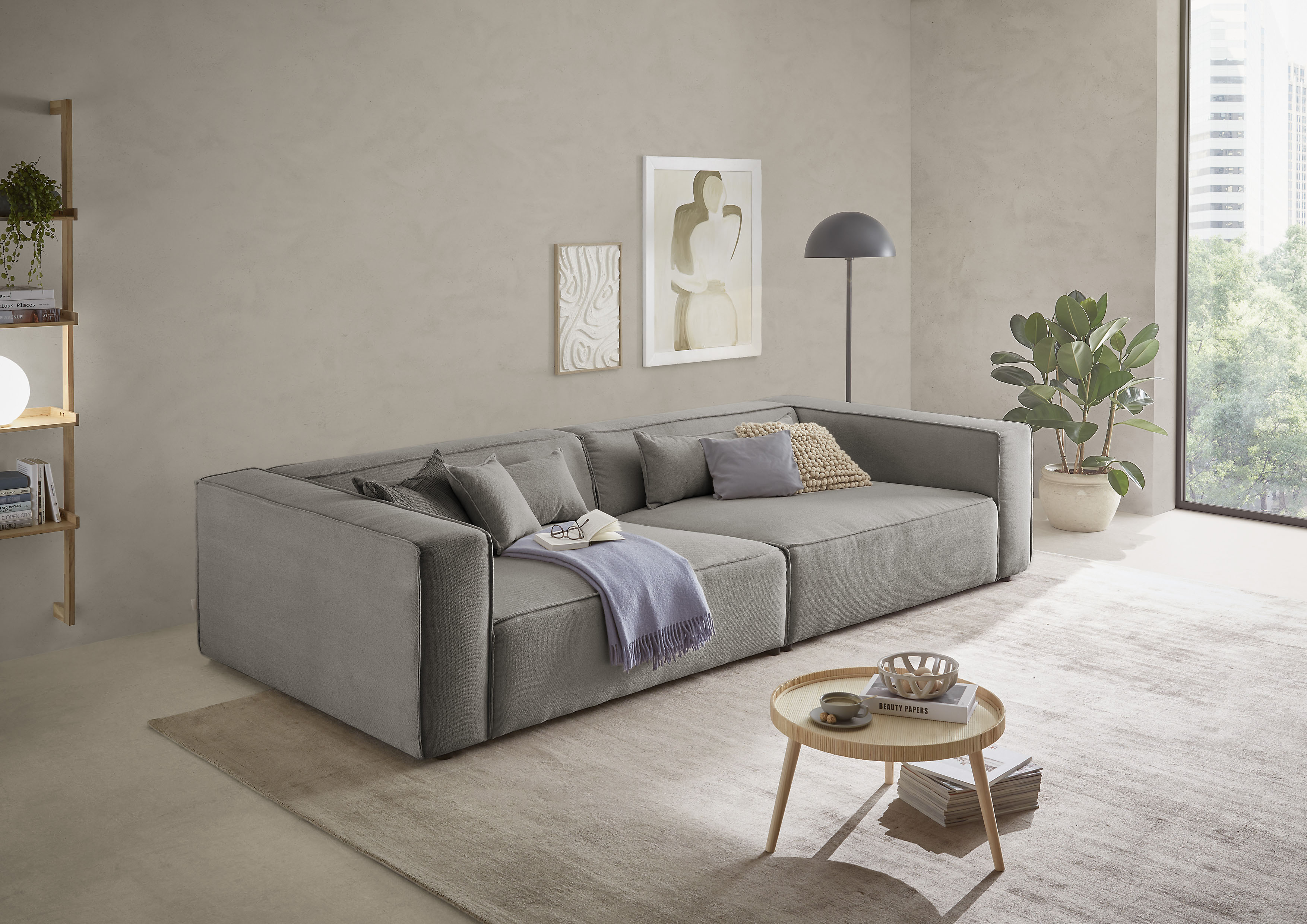 LeGer Home by Lena Gercke 3-Sitzer "PIARA XXL Struktur u. Leinenoptik, Sofa mit Kedernaht" schwarze Füße, bequemer Sitzkomfort, extra tiefe Sitzfläche