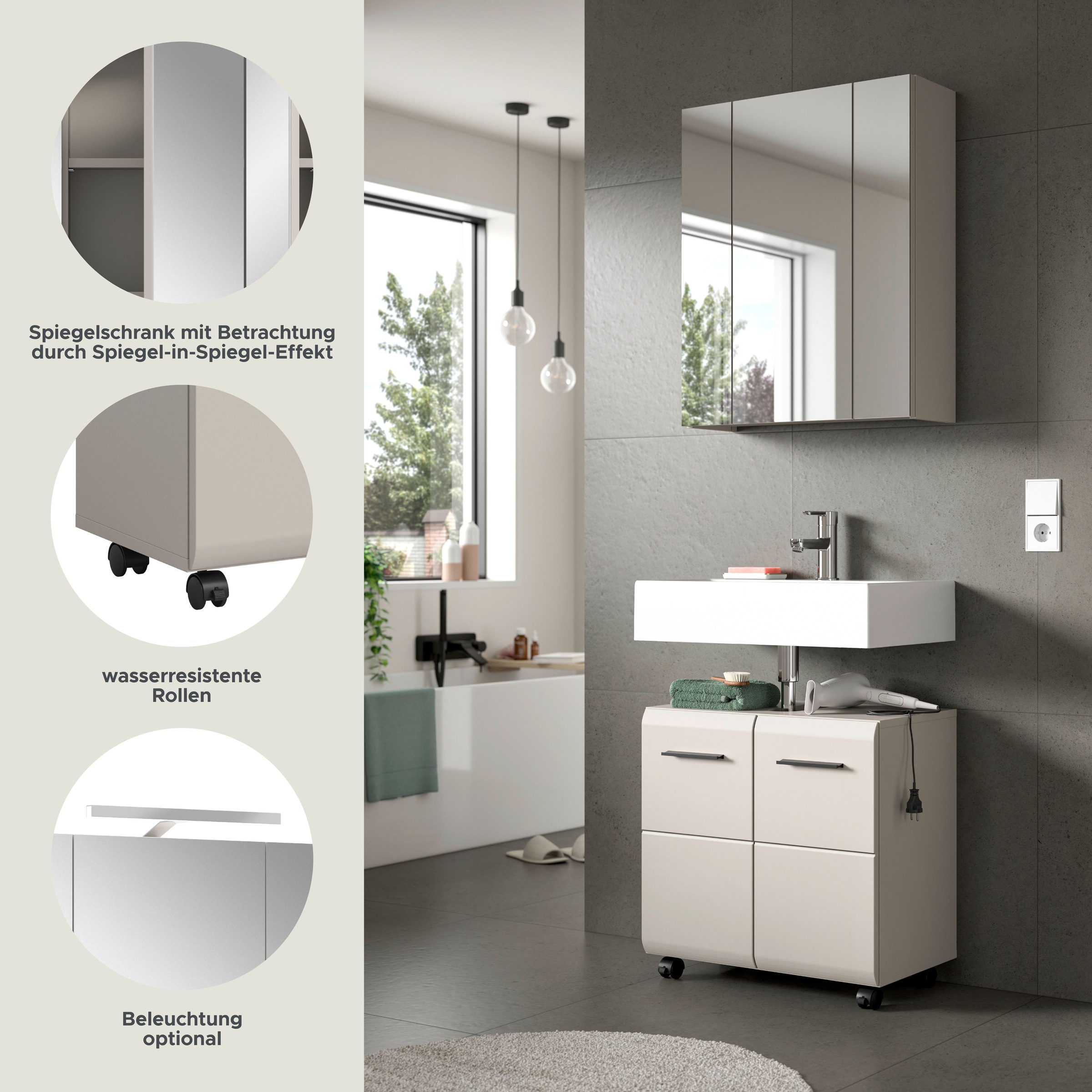 INOSIGN Badmöbel-Set »FLORENZ, 2-tlg. Bad-Kombination, hochwertige MDF-Front« best. aus: 1 Spiegelschrank, 1 Waschbeckenunterschrank, 3 Stk. tlg.