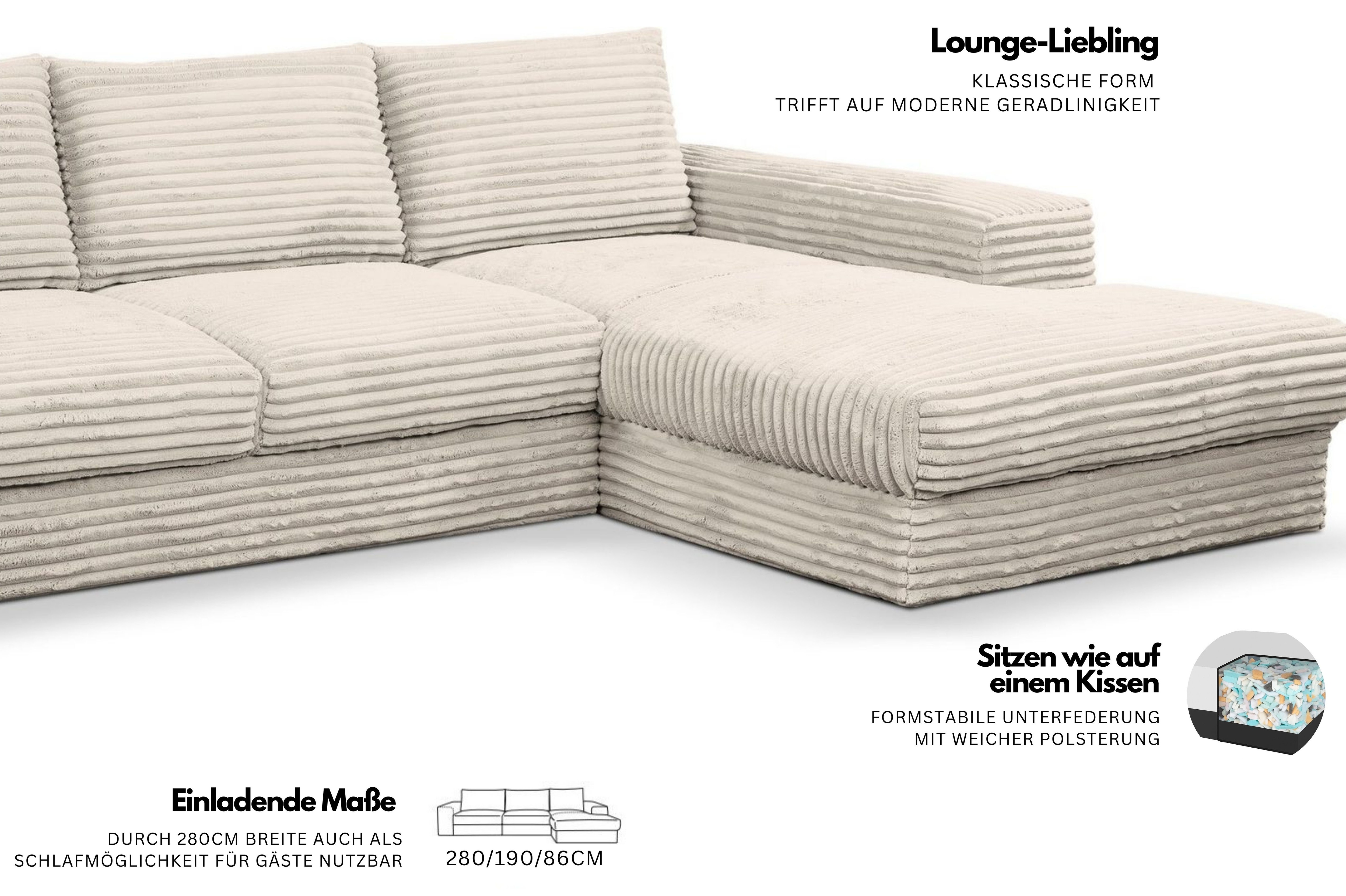 Thumbnail - WERK2 Ecksofa "Rozzana Design Ecksofa mit hohem Komfort, zeitlos & elegant, L-Form," in kuschelweichen Trendstoffen Cord...