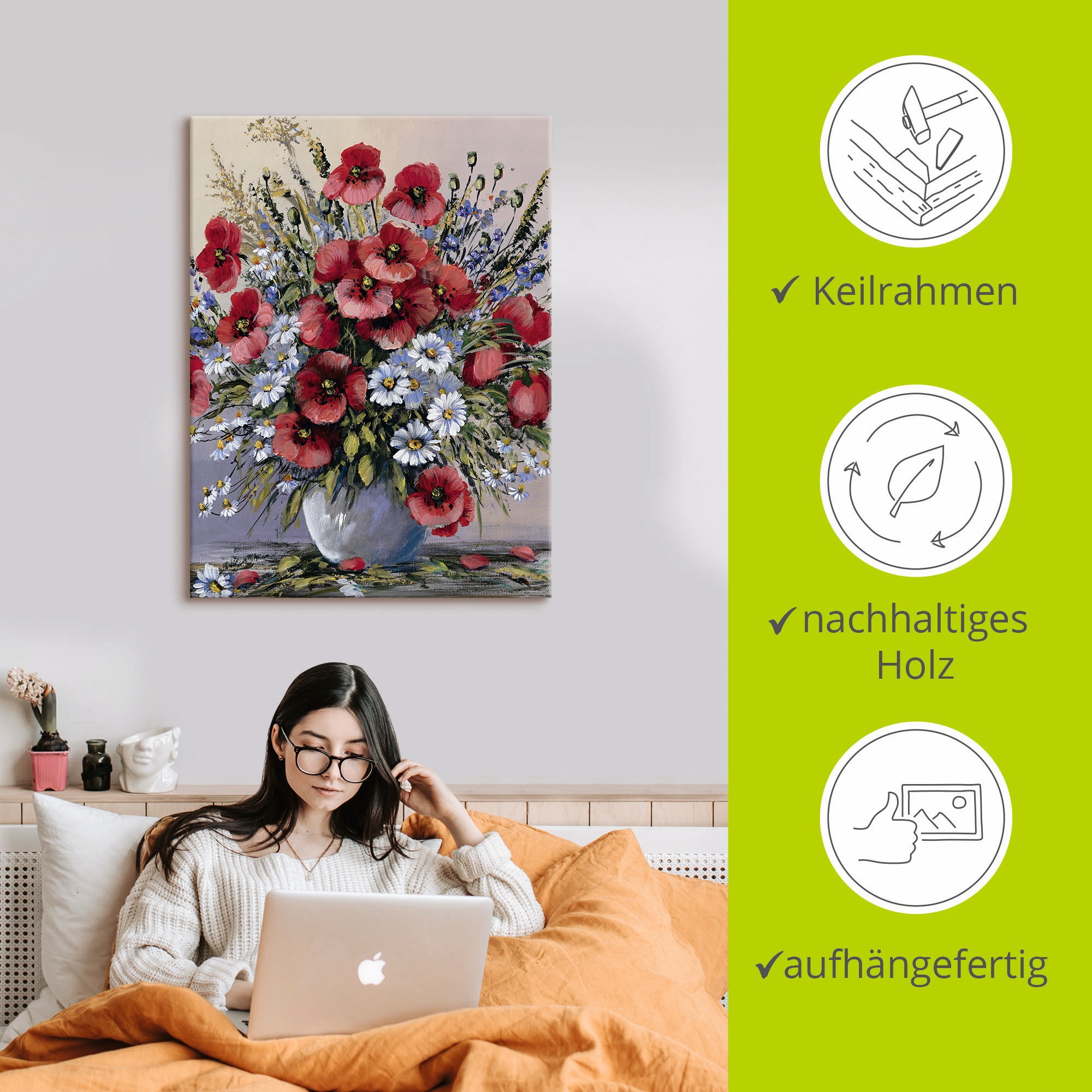 Artland Wandbild »Rote Mohnblumen«, Blumen, (1 St.), als Leinwandbild, Poster, Wandaufkleber in verschied. Größen