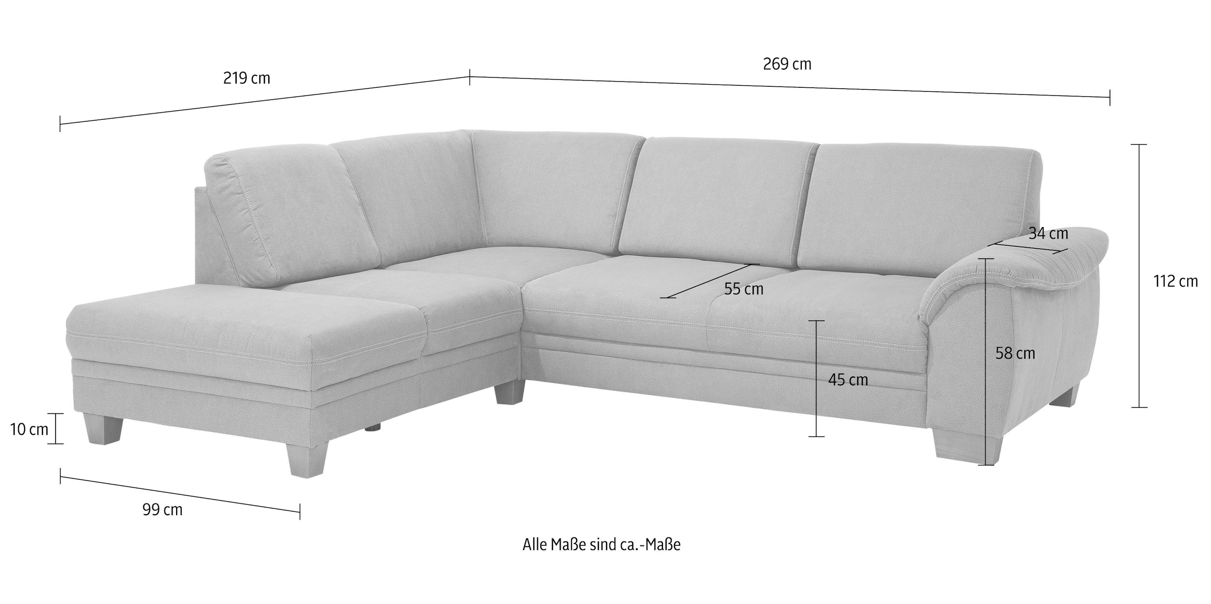 Home affaire Ecksofa »Husum L-Form«, mit Sitztiefenverstellung, Federkern-Polsterung und Kontrastnaht