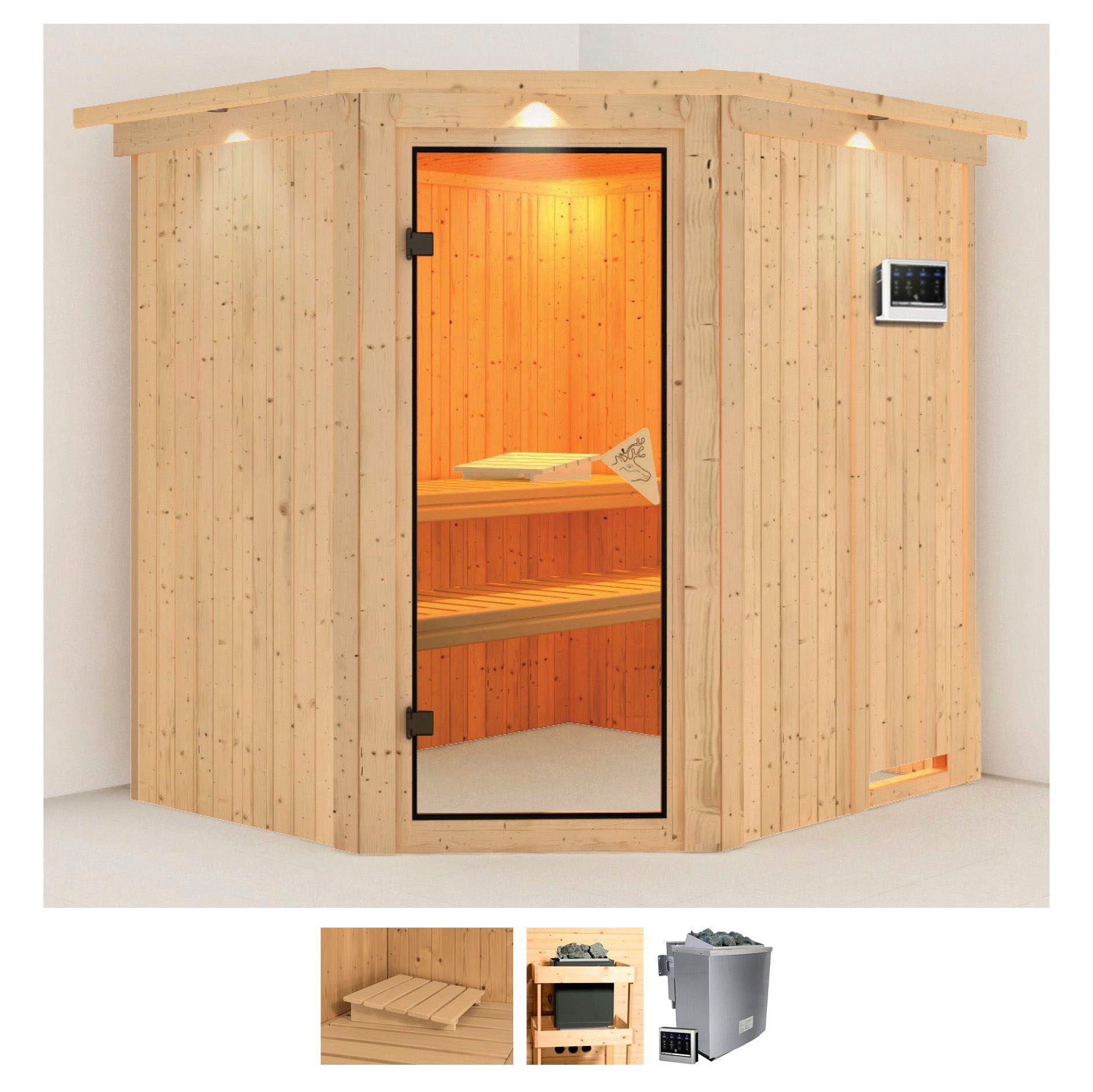 Karibu Sauna "Stine" Set, Ofen 9 kW Bio externe Strg easy