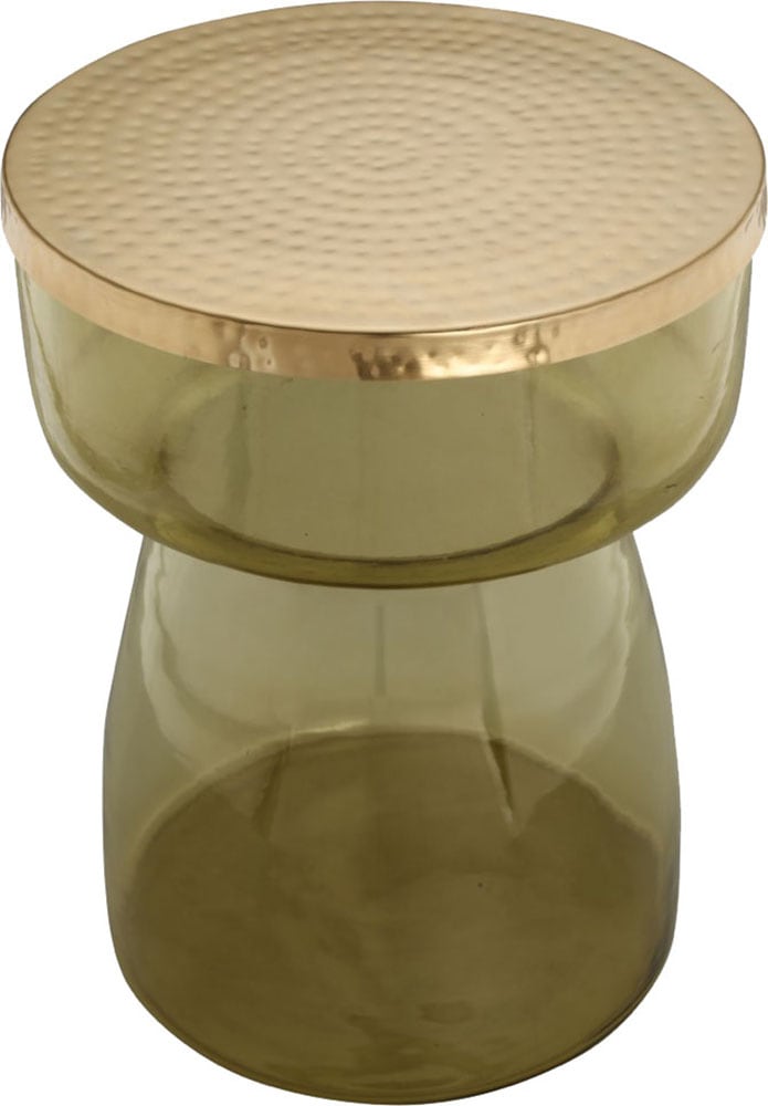 Kayoom Beistelltisch »Roman 125, mundgeblasener Glaskorpus«, (1 St.), mundgeblasener Glaskorpus, Retro-Design, goldene Metall-Tischplatte