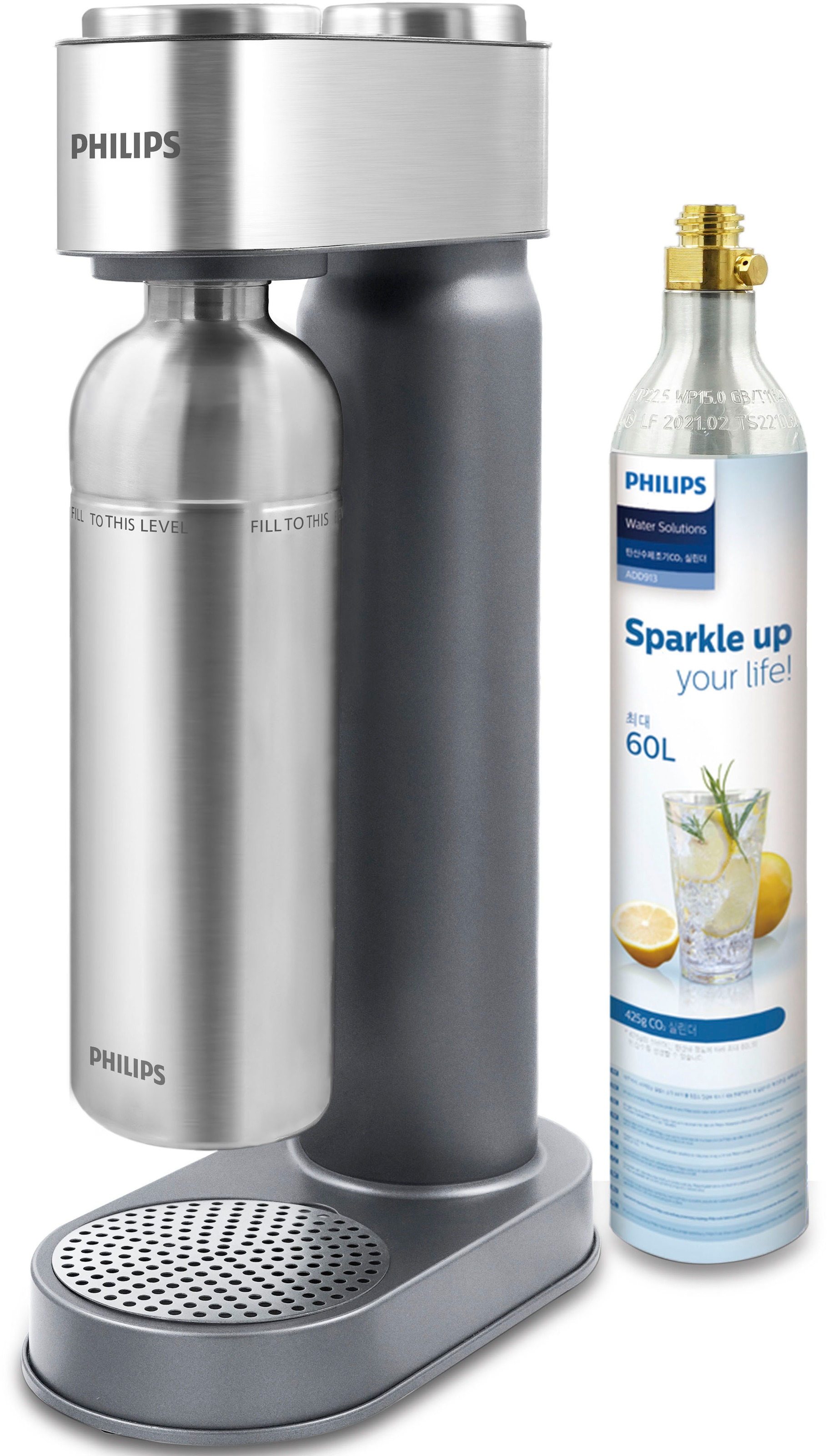 Philips Wassersprudler »Metal«, & CO2-Zylinder, 1L Edelstahl-Flasche