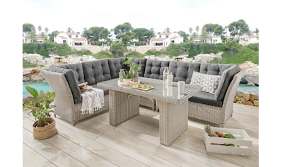 Garten-Essgruppe »PALMA«, (19 tlg.), Polyrattan, Eckgruppe, Tisch 140x80x67cm, inkl....