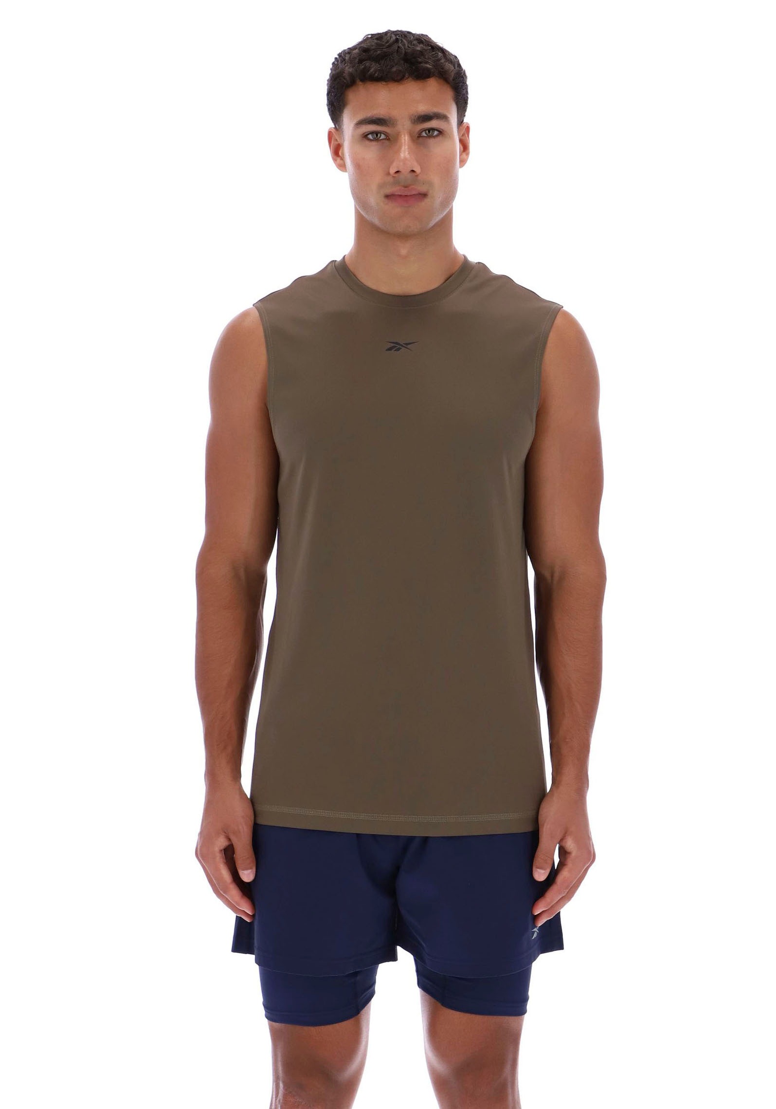 T-Shirt REEBOK "ID TRAIN SLVLS TECH TEE", Herren, Gr. M, grün (army grün), Obermaterial: 100% Polyester, Rundhals, Shirts T-Shirt