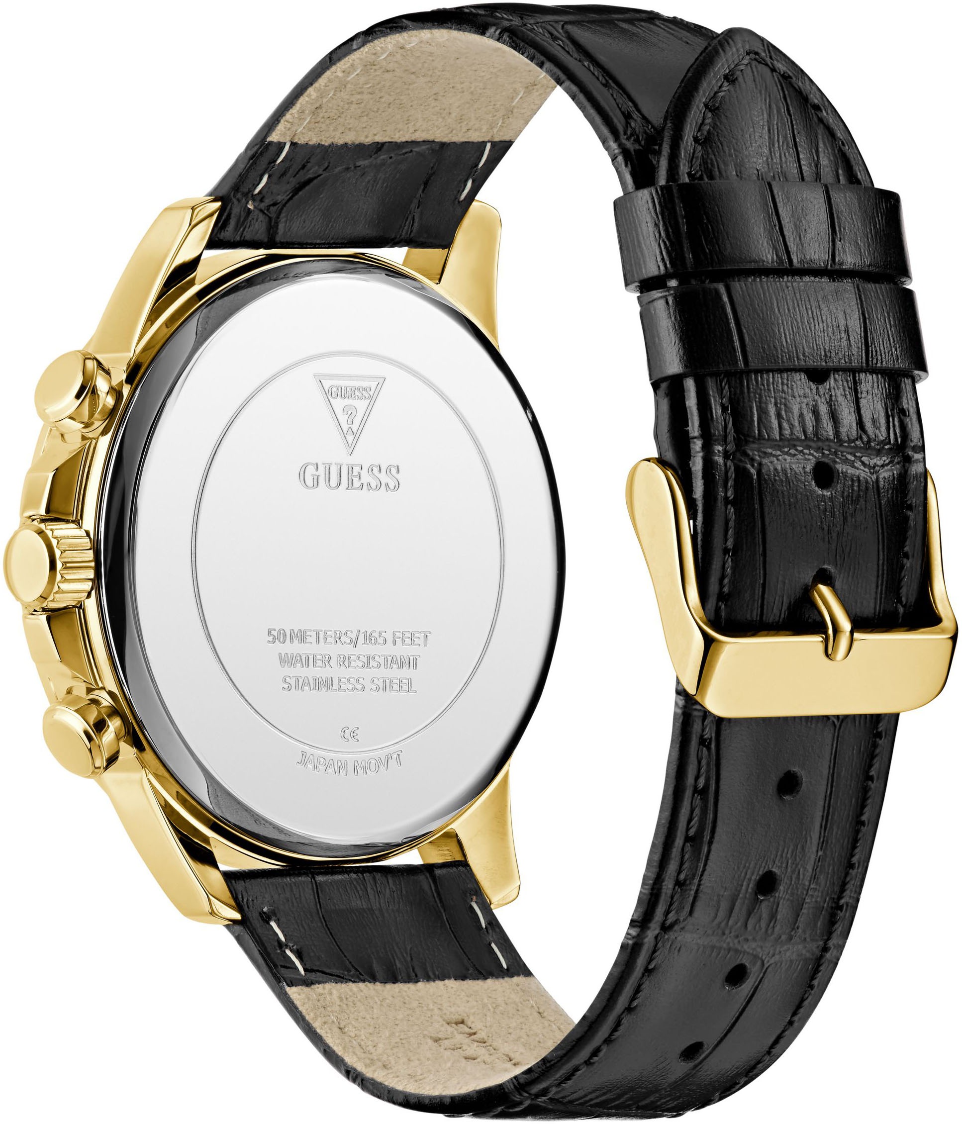 Guess Multifunktionsuhr »WALKER«, Quarzuhr, Armbanduhr, Herrenuhr, Datum, Wochentag, Lederarmband