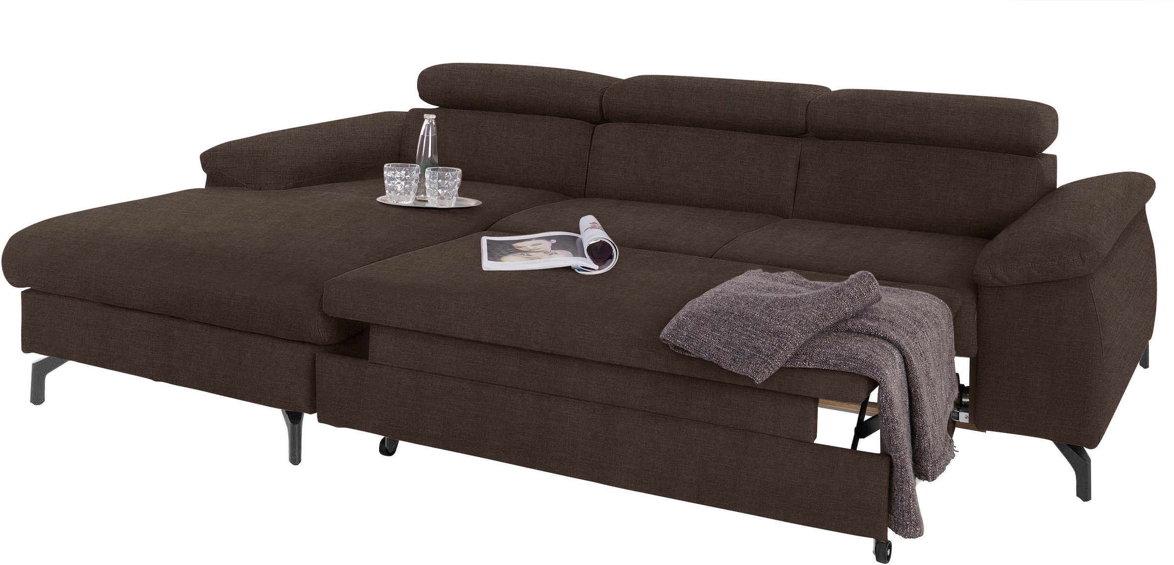 COTTA Polstergarnitur »Komaris L-Form«, (Set), Set bestehend aus: Ecksofa mit Kopfteilverstellung & Hocker