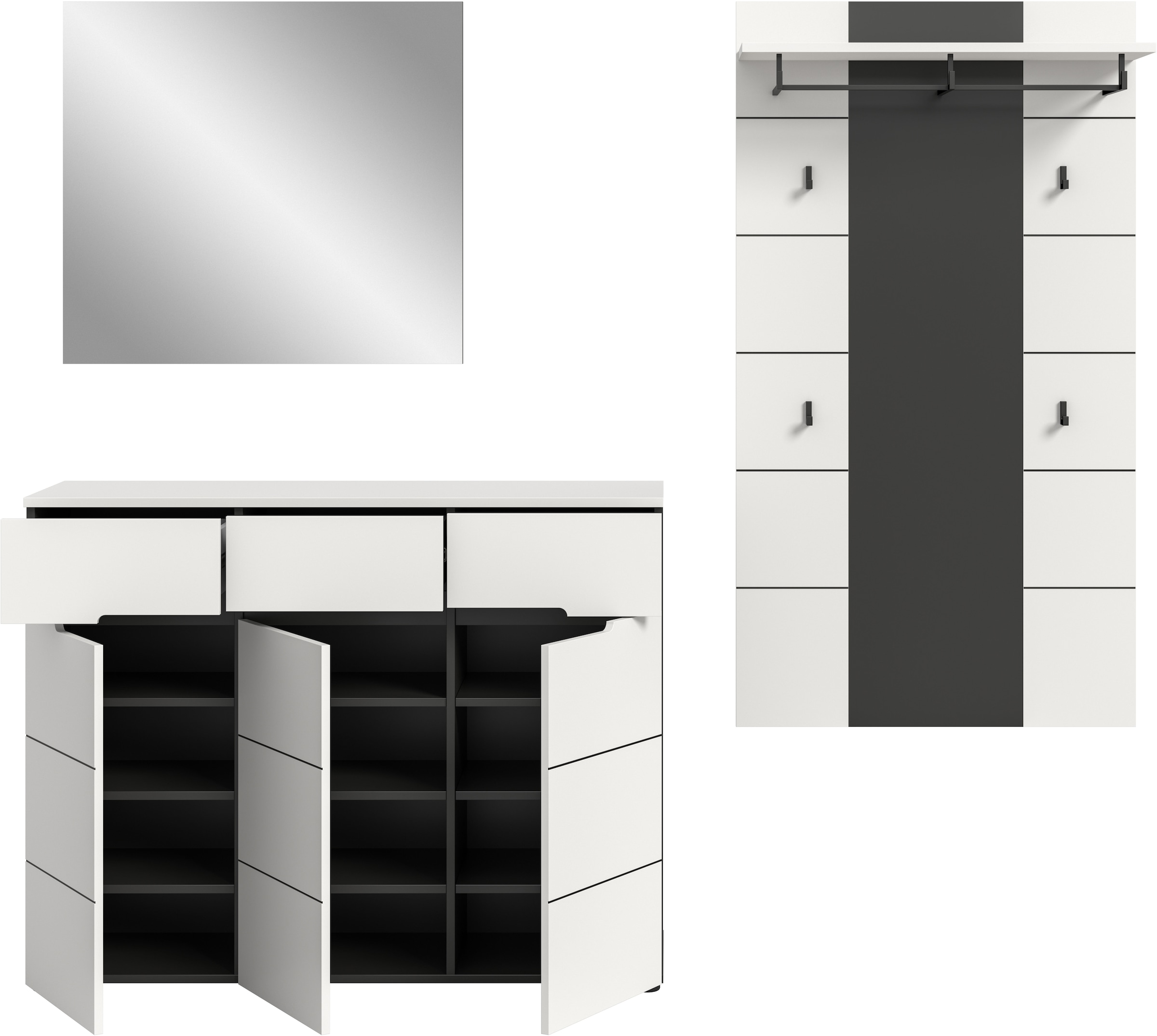 INOSIGN Garderoben-Set, (Set, 3 St.), Rehat, Garderoben-Set 3-tlg., Basalt grau NB/Weiß NB, Flur