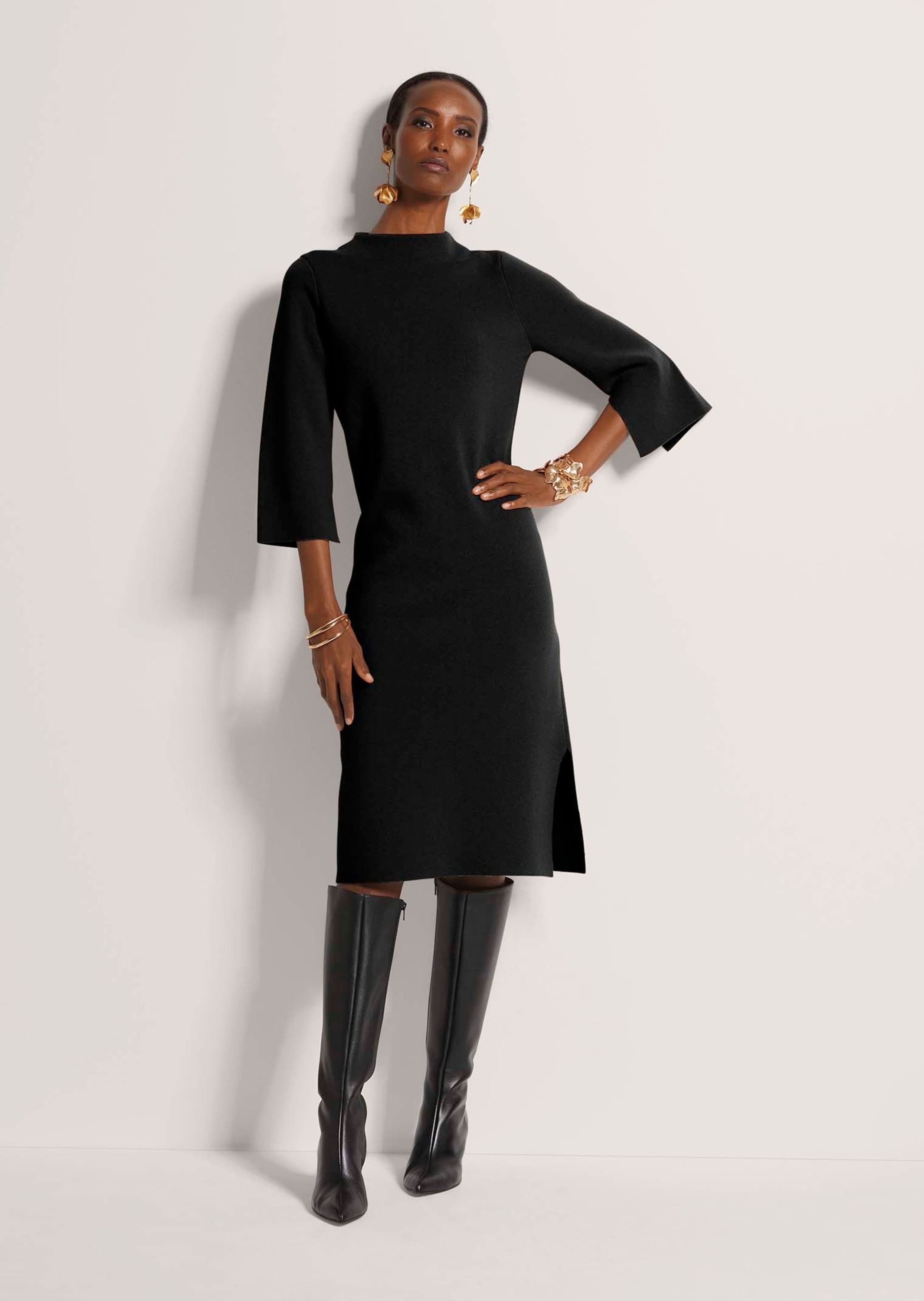 MADELEINE Strickkleid »Strickkleid Halbarm Kaschmir-Strickkleid in Midilänge« Feminines Strickkleid mit Seitenschlitz