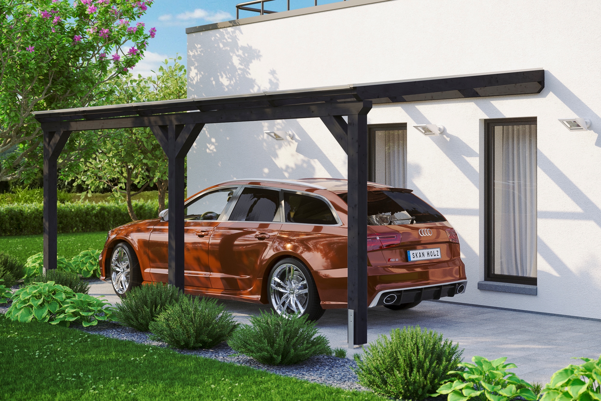 Skanholz Einzelcarport "Vogtland" Massivholz 276 cm Anthrazit
