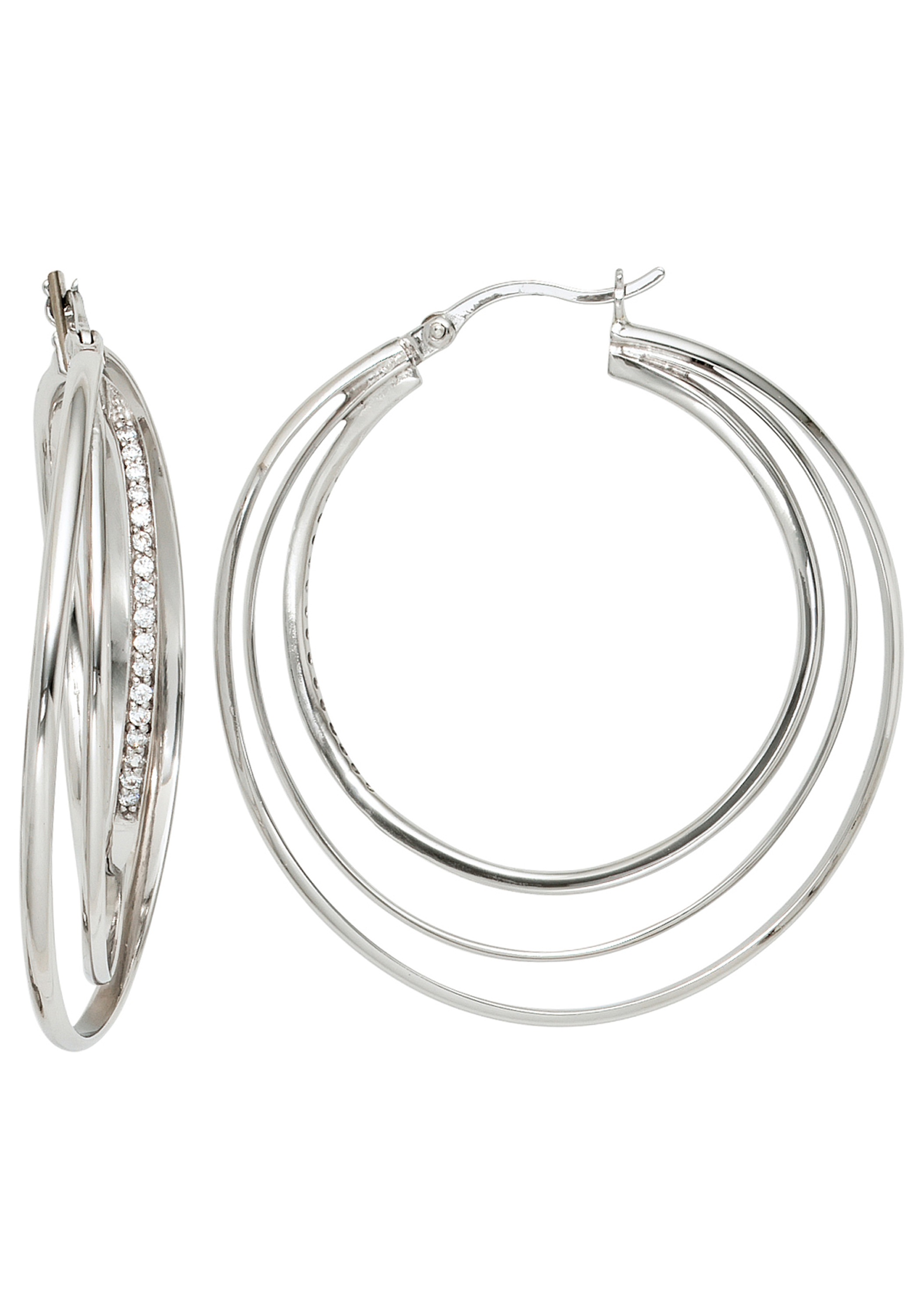 Paar Creolen JOBO, silber (silber 925), Ohrringe, Damen, 41,7mm, Silber 925 (Sterlingsilber), 925 Silber mit 34 Zirkonia