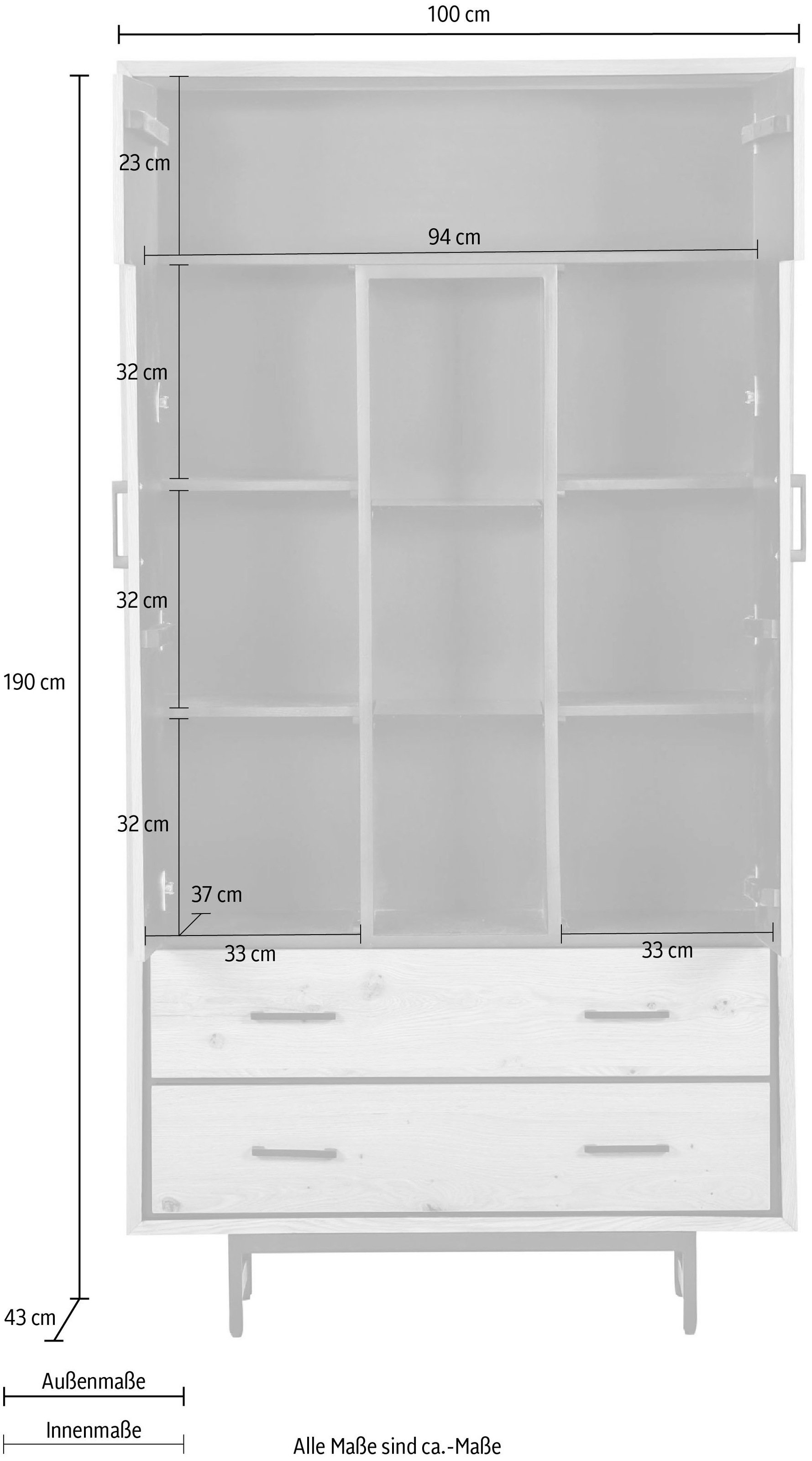 Gutmann Factory Vitrine, mit 2 Schubkasten und 2 Türen, Breite/Höhe 100/190 cm