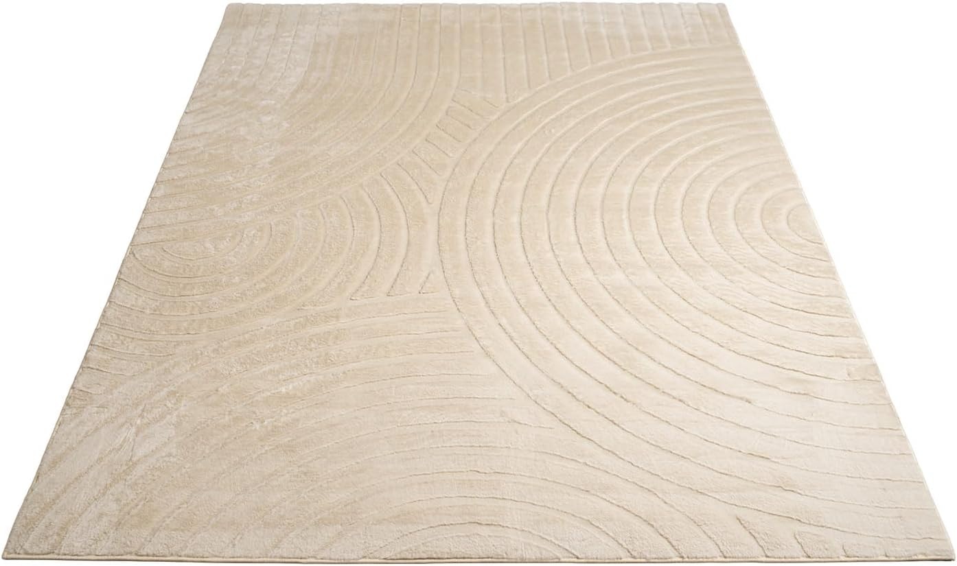 Thumbnail - Carpet City Teppich "WAVES 501" rechteckig 12 mm Höhe Kurzflor, Hochtief-Muster/ 3D-Effekt, Uni, Wohnzimmer, Schlafzimme...