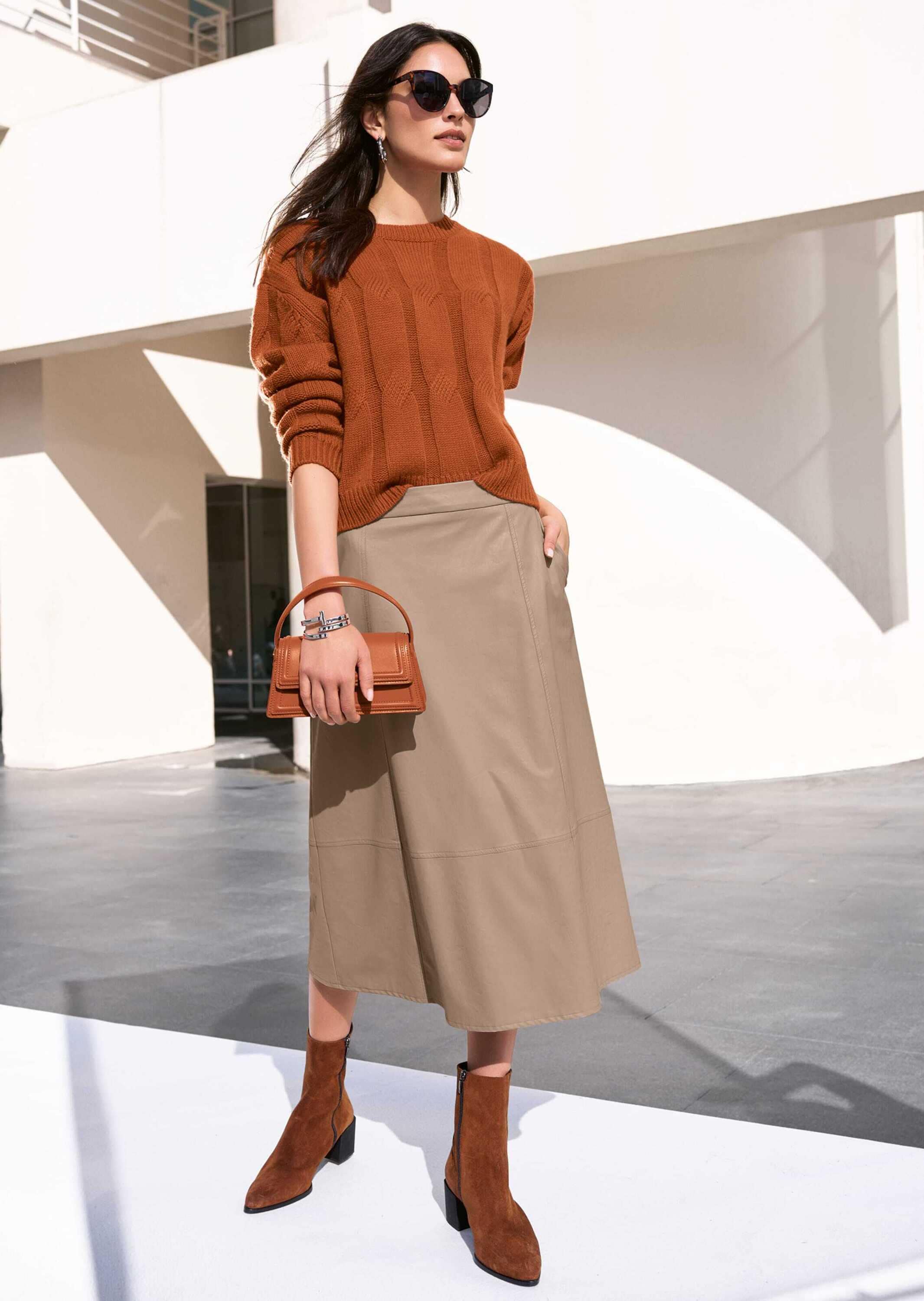 MADELEINE Midirock »Rock Schwungvoller Rock im Leder-Look«
