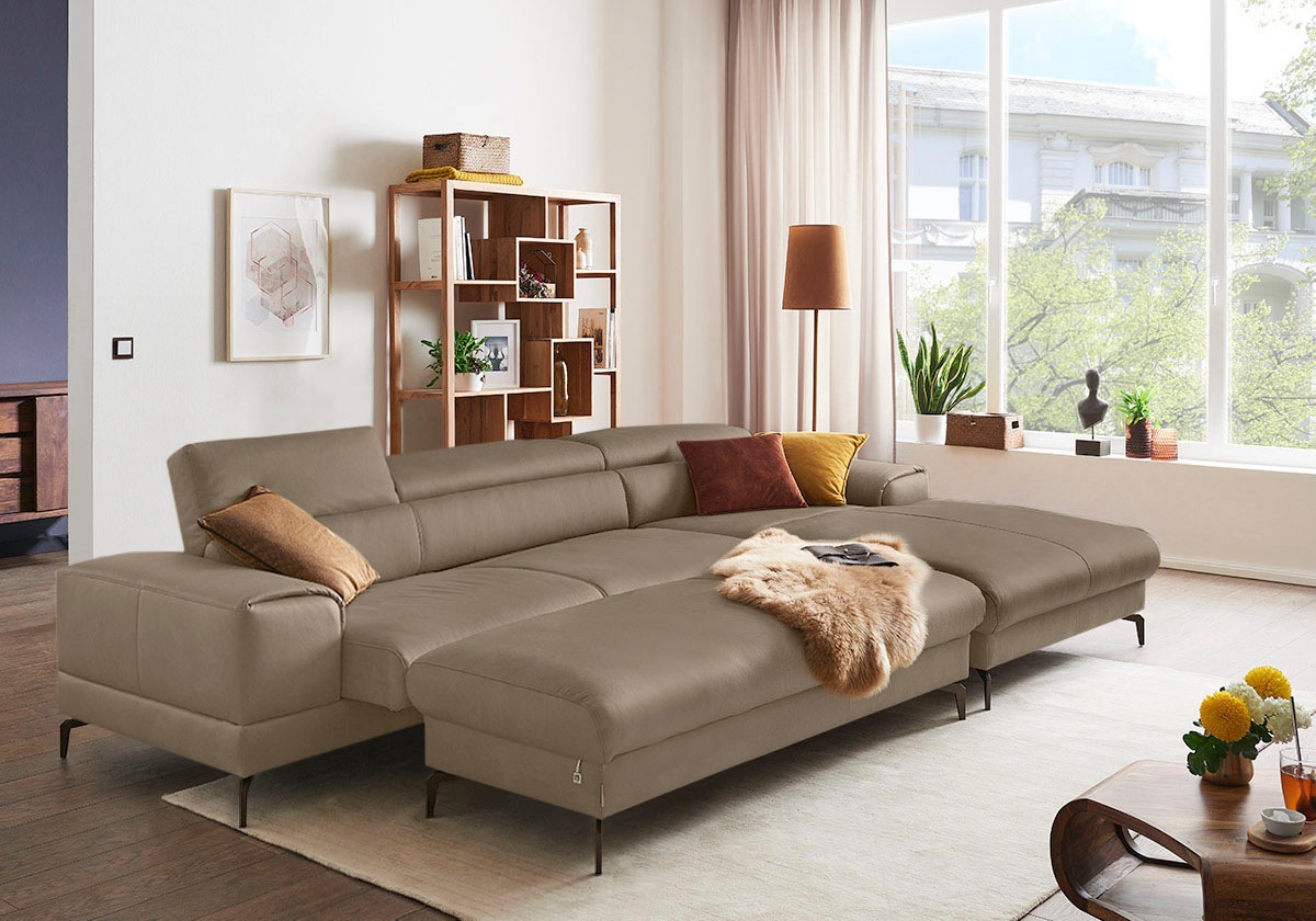 W.SCHILLIG Ecksofa »piedroo, Designsofa mit tollem Sitzkomfort, bequem und elegant, L-Form«, Kopfteilverstellung, wahlweise mit Sitztiefenverstellung, Breite 343cm